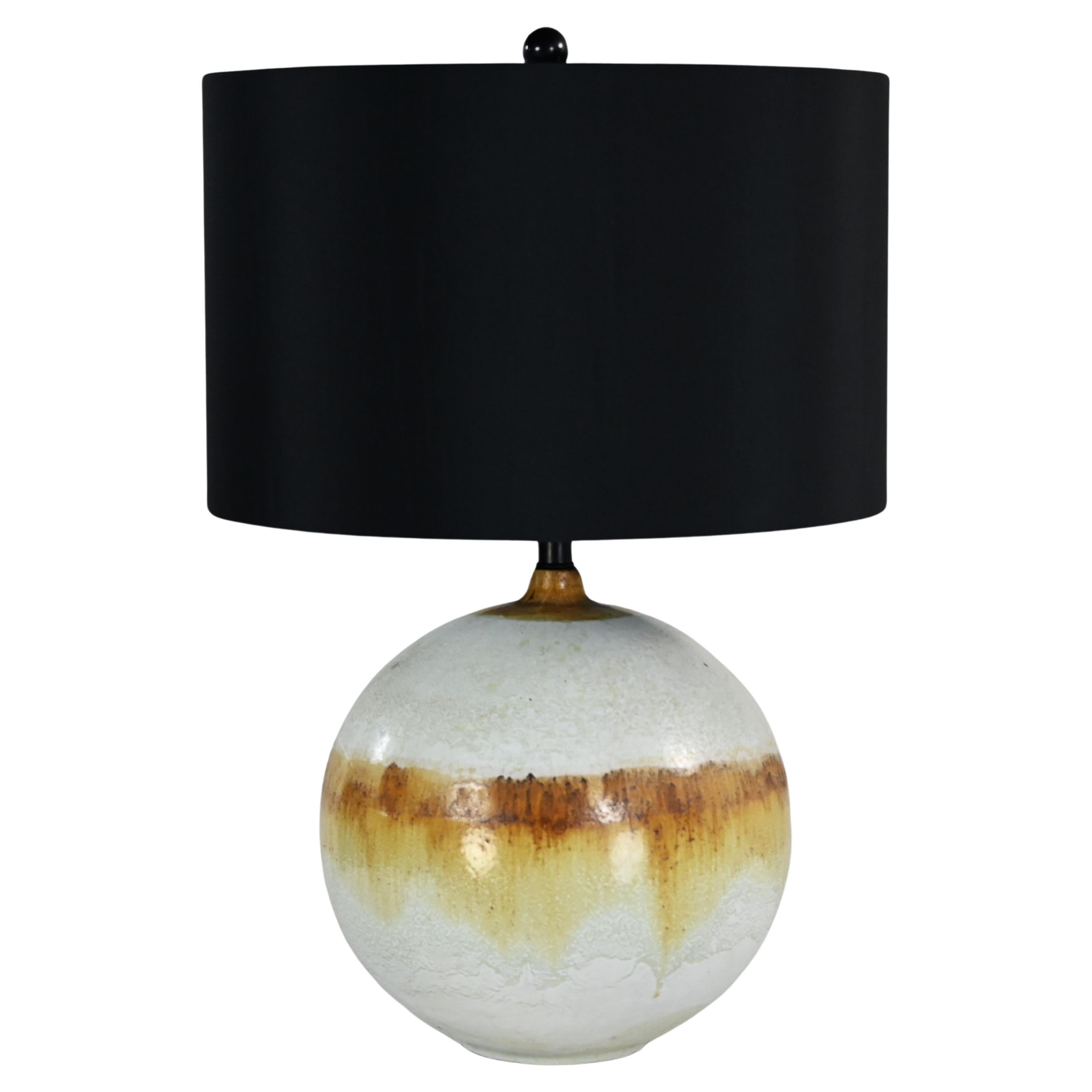 Mid-20th Century MCM Drip Glaze Ceramic Ball Lamp with New Black Shade For Sale