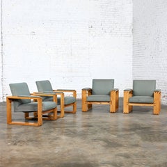 Late 20th Century Modern Open Frame Club Chairs Oak Frames, Set of 4