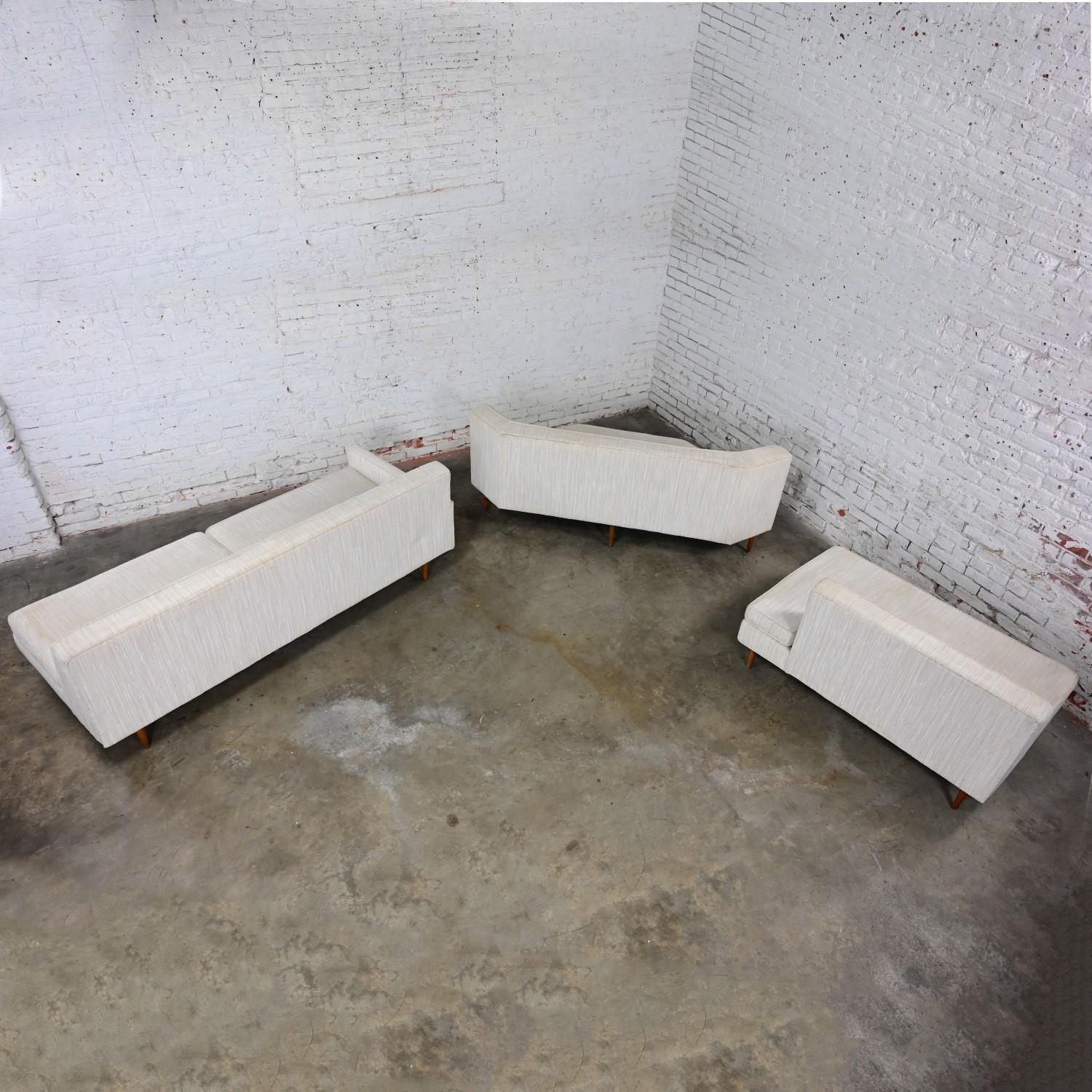 Mid-20th Century Mid Century Modern Sectional Sofa Off White Fabric Button Back 8