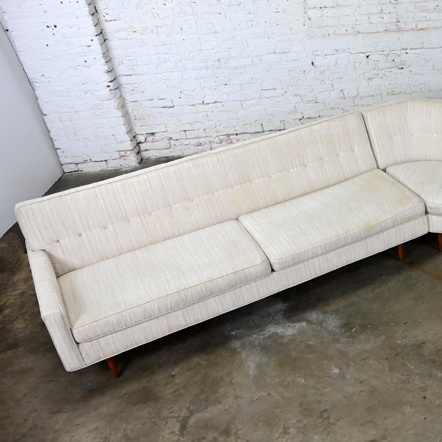 Mid-20th Century Mid Century Modern Sectional Sofa Off White Fabric Button Back 3
