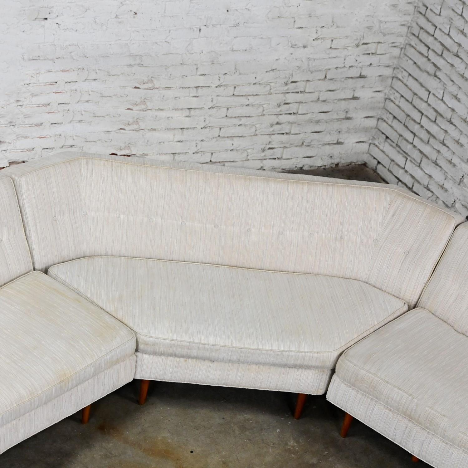 Mid-20th Century Mid Century Modern Sectional Sofa Off White Fabric Button Back 4