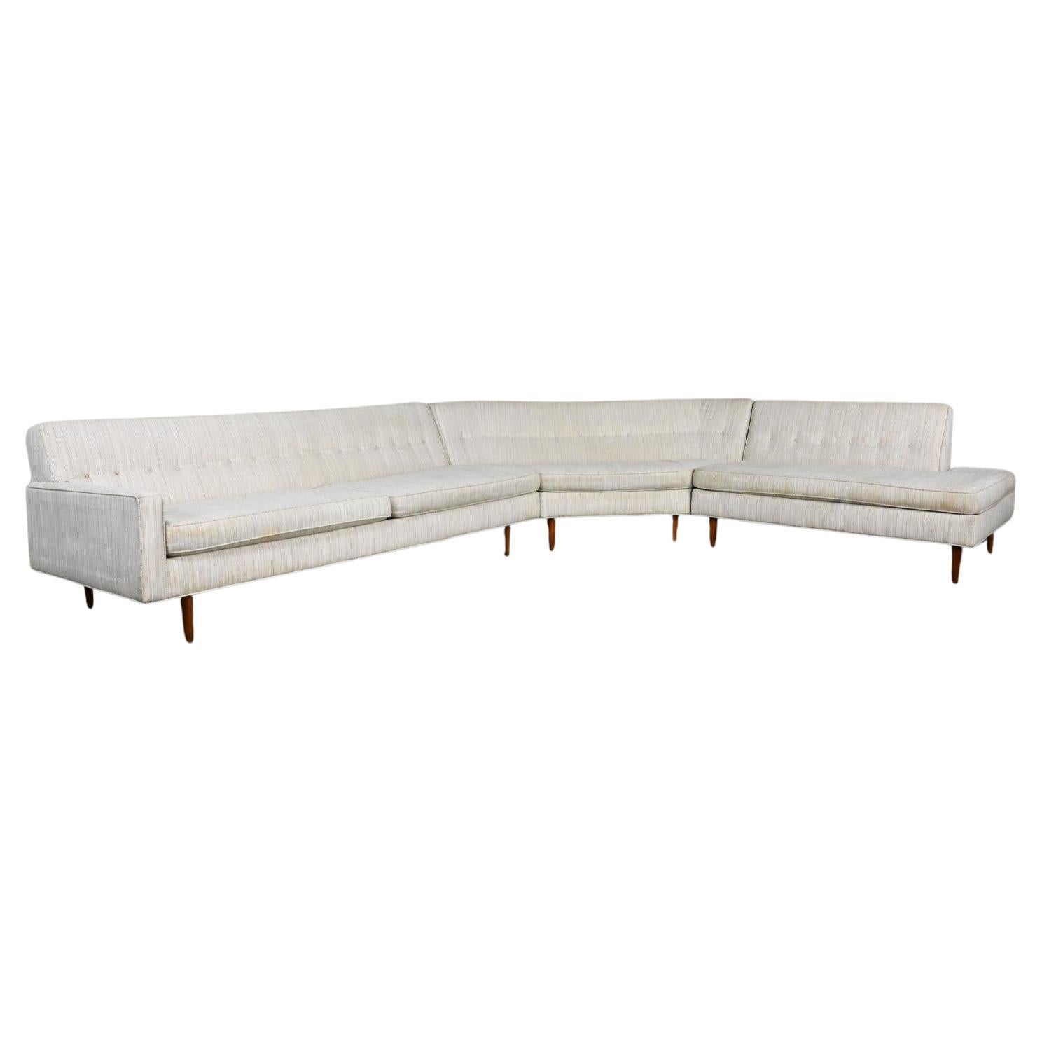Mid-20th Century Mid Century Modern Sectional Sofa Off White Fabric Button Back