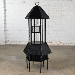 Mid-20th Century Mid Century Modern Tall Standing Birdcage Black Painted Bamboo