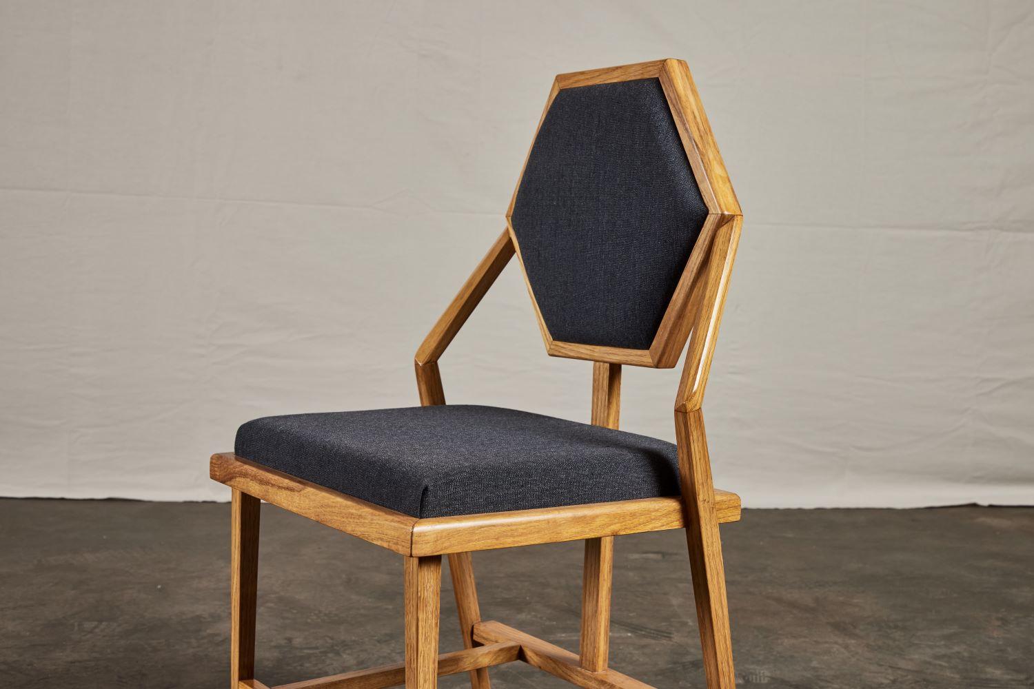 Pair Mid 20th Century Mid Geometric Oak Chairs 5