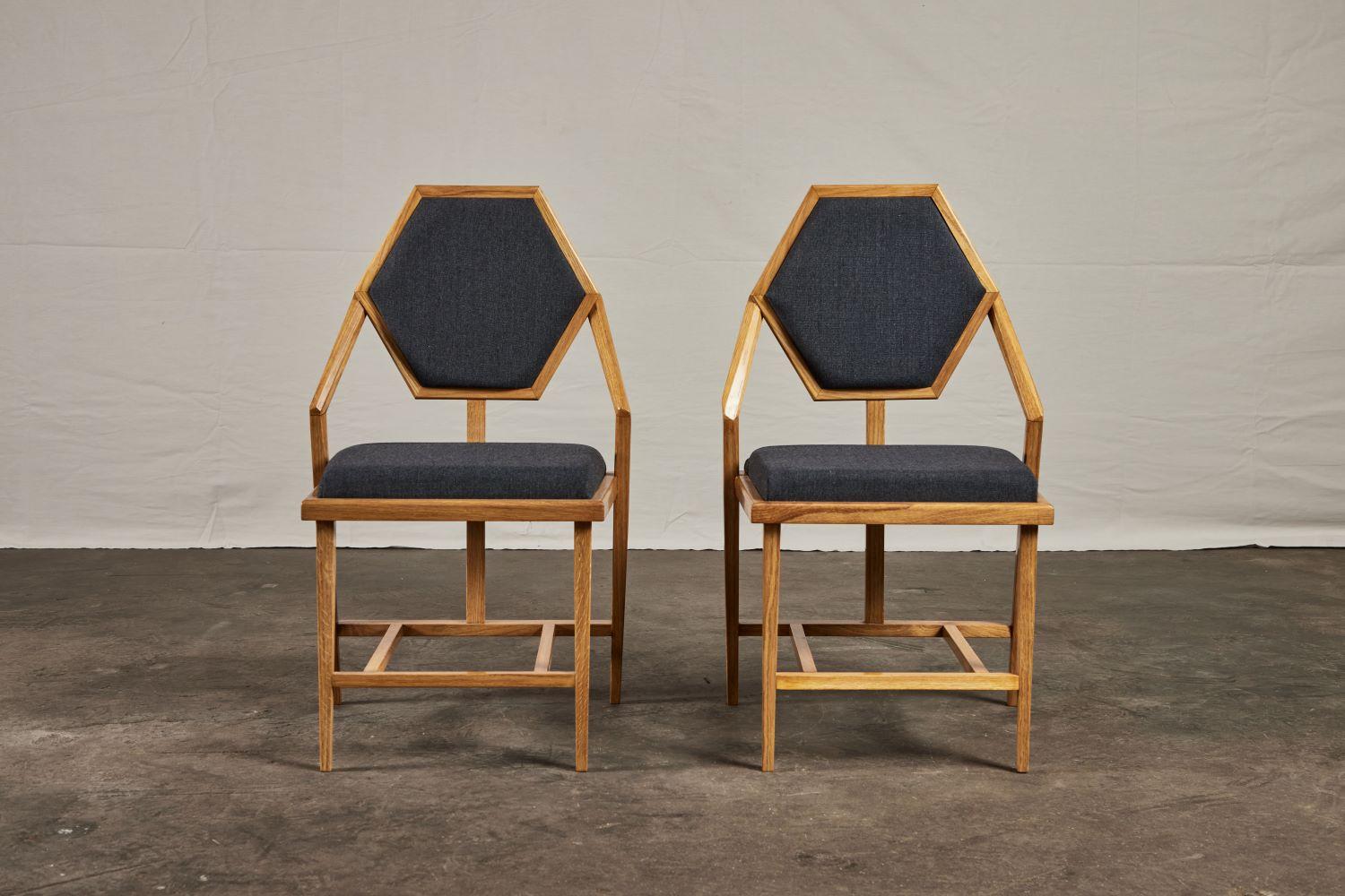 Mid 20th century Mid Geometric oak chairs.