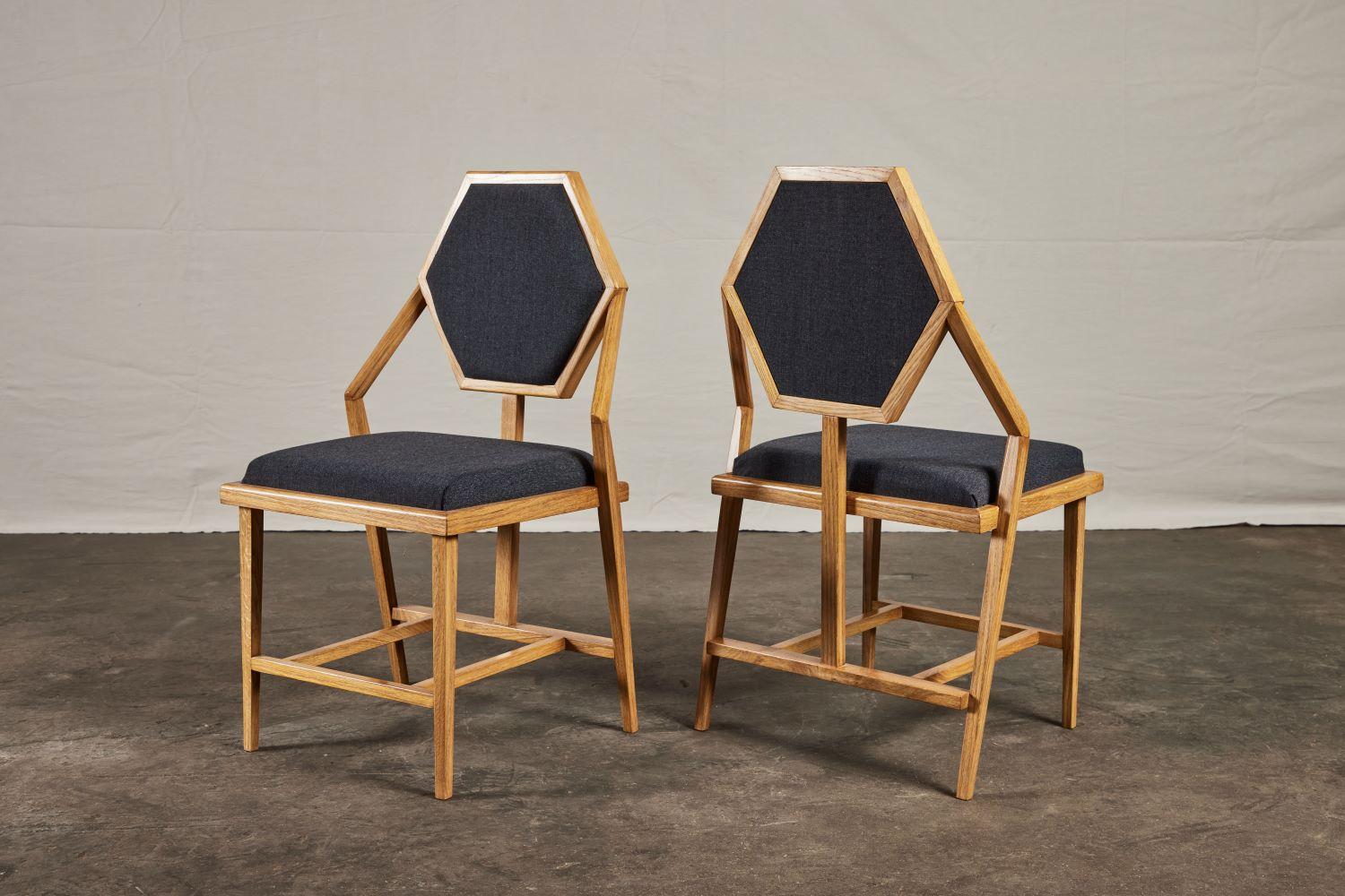 Italian Pair Mid 20th Century Mid Geometric Oak Chairs
