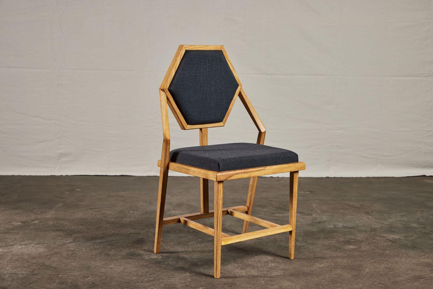 Pair Mid 20th Century Mid Geometric Oak Chairs 2