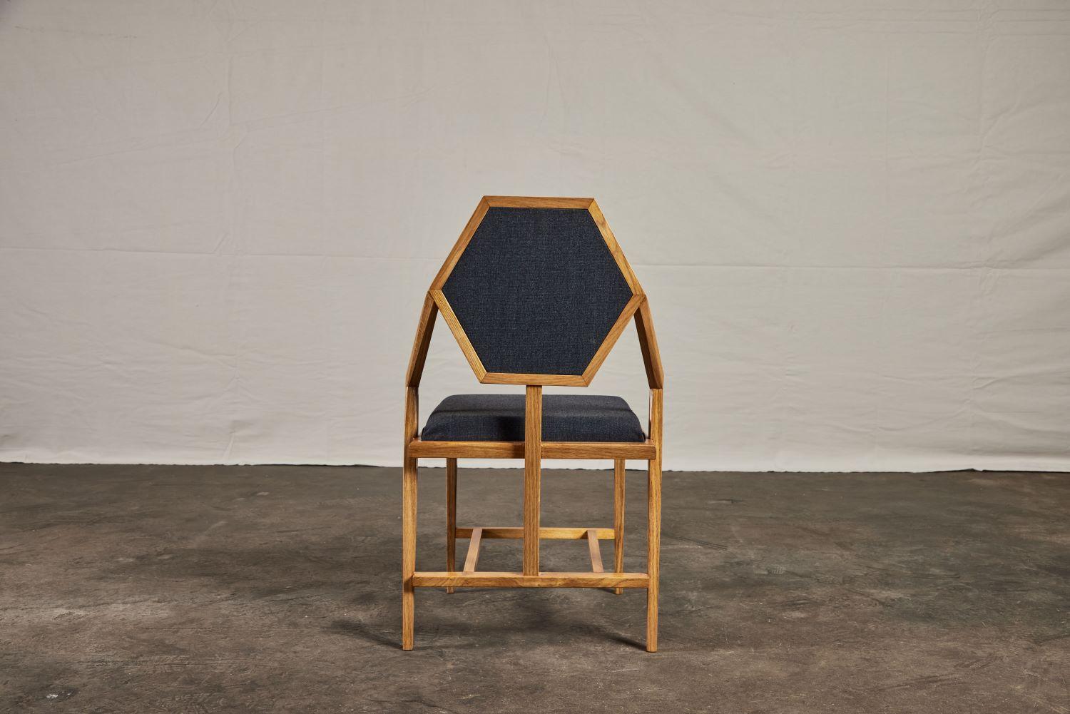 Pair Mid 20th Century Mid Geometric Oak Chairs 4