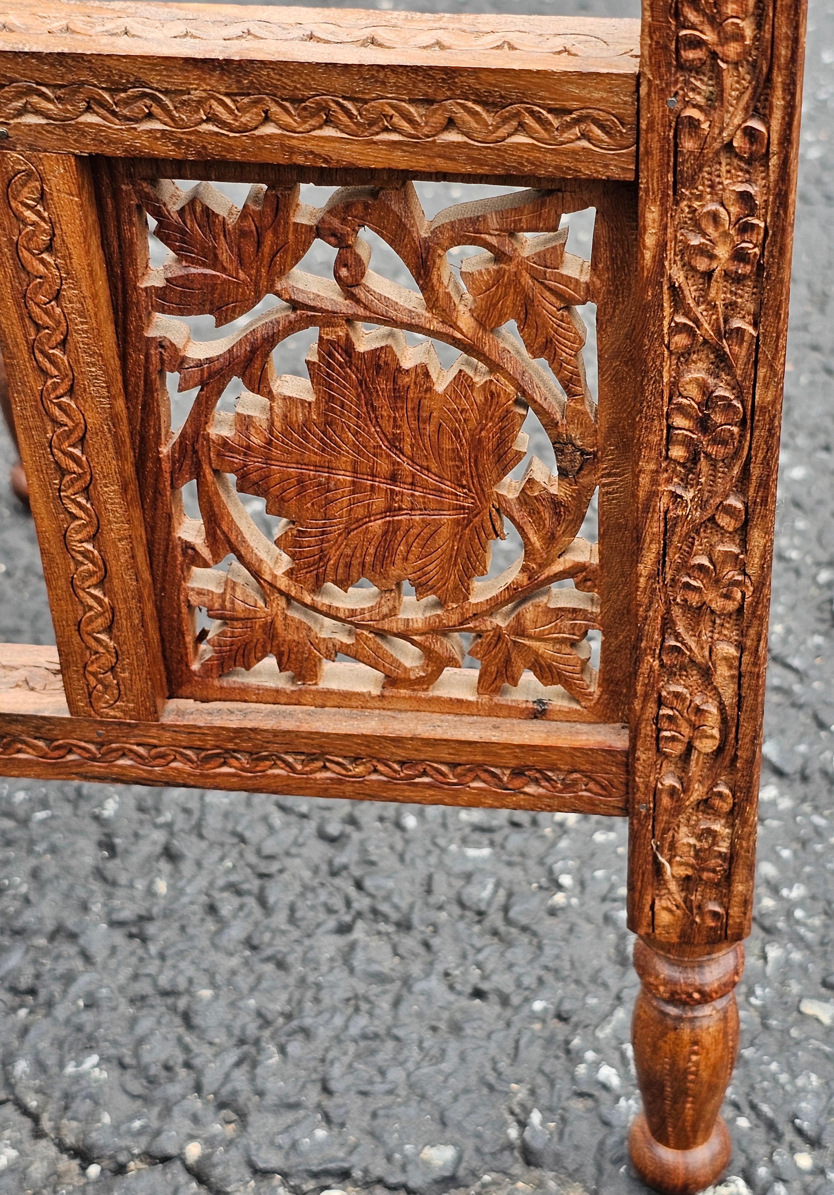 Mid 20th Century Middle Eastern Carved Teak and Etched Brass Folding Tray Table For Sale 6
