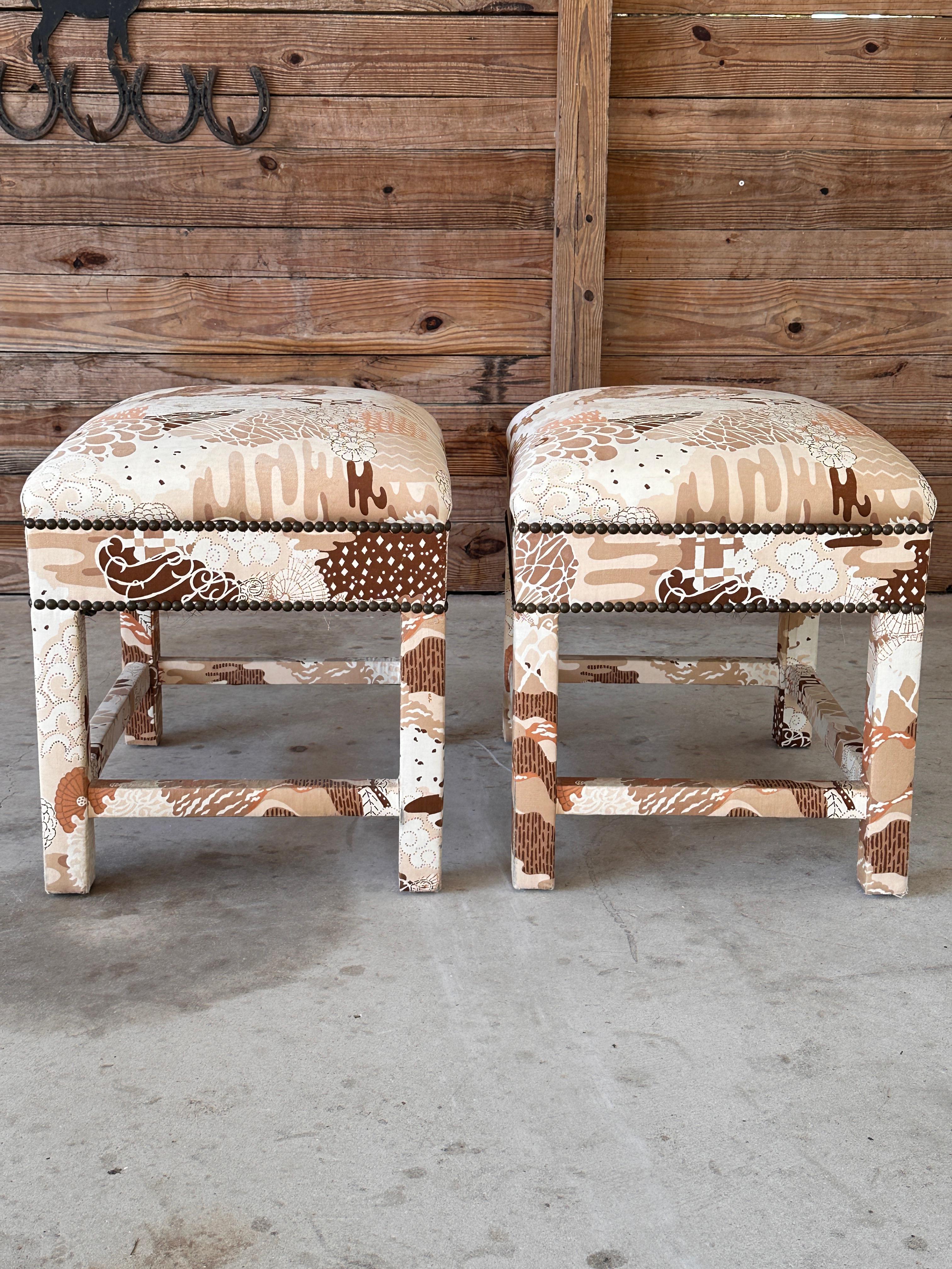 Hand-Crafted Mid-20th Century Milo Baughman Style Parsons Style Benches-Pair