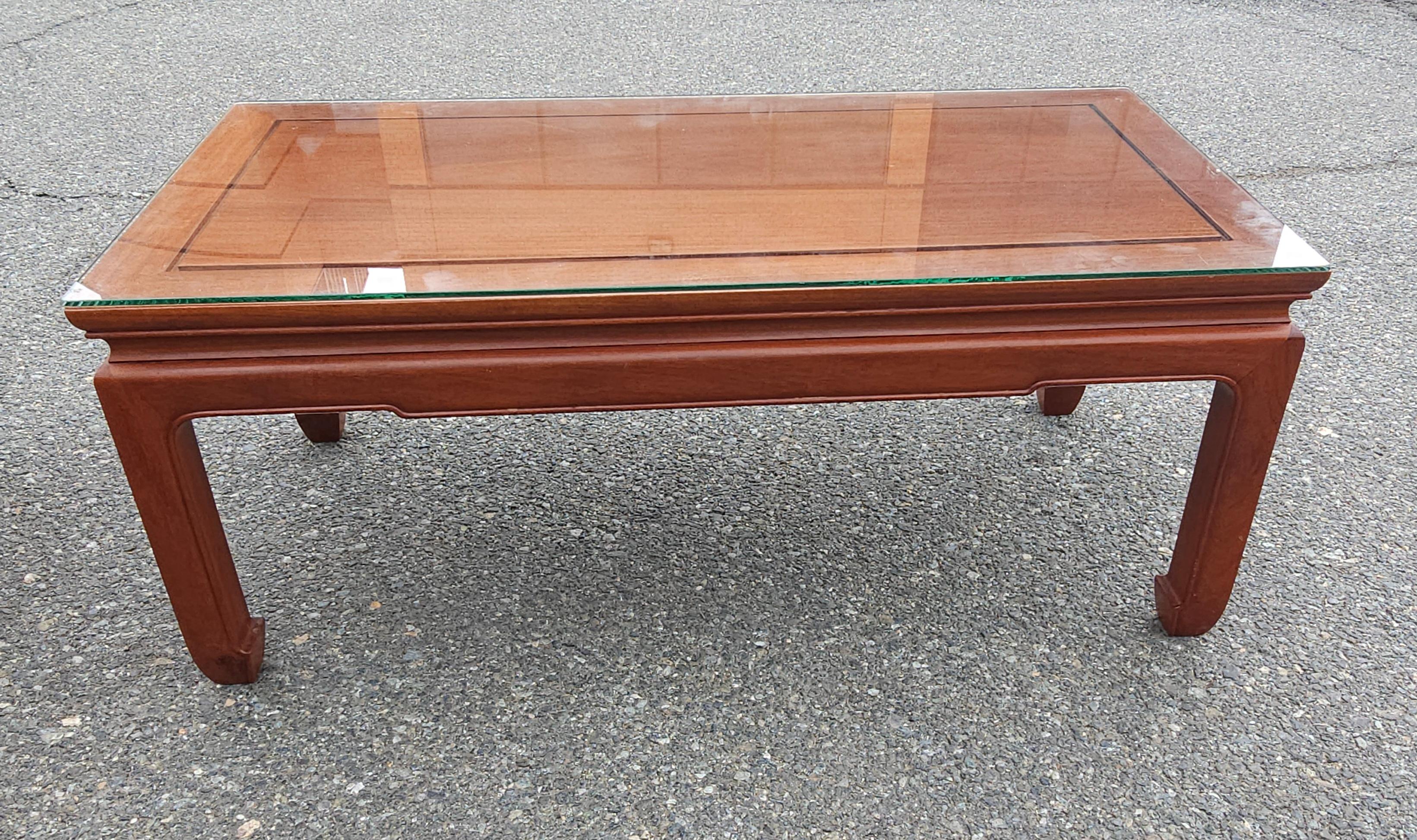 Mid 20th Century Ming Style Rosewood Coffe Table with Protective Glass Top For Sale 4