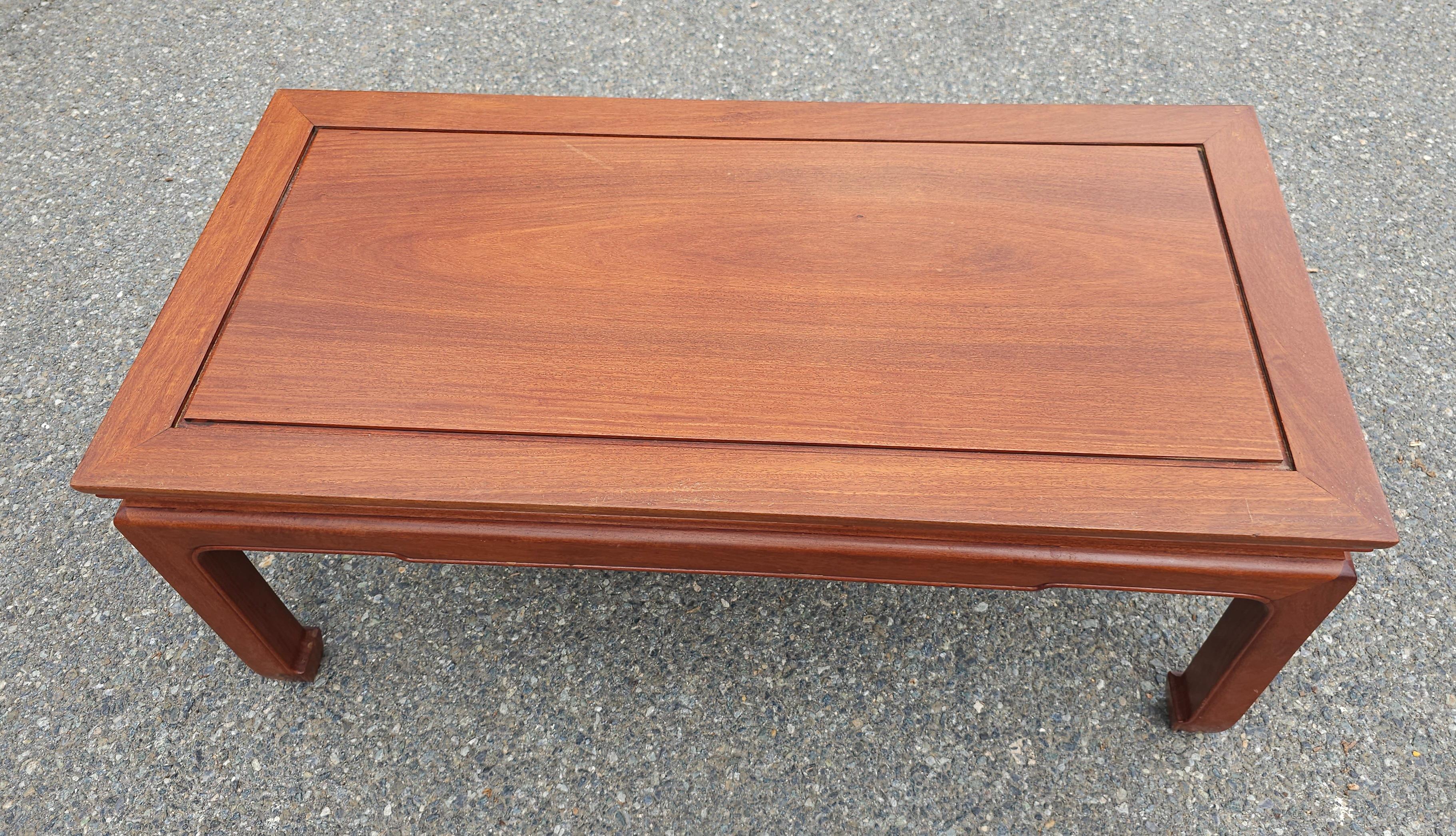 Hong Kong Mid 20th Century Ming Style Rosewood Coffe Table with Protective Glass Top For Sale