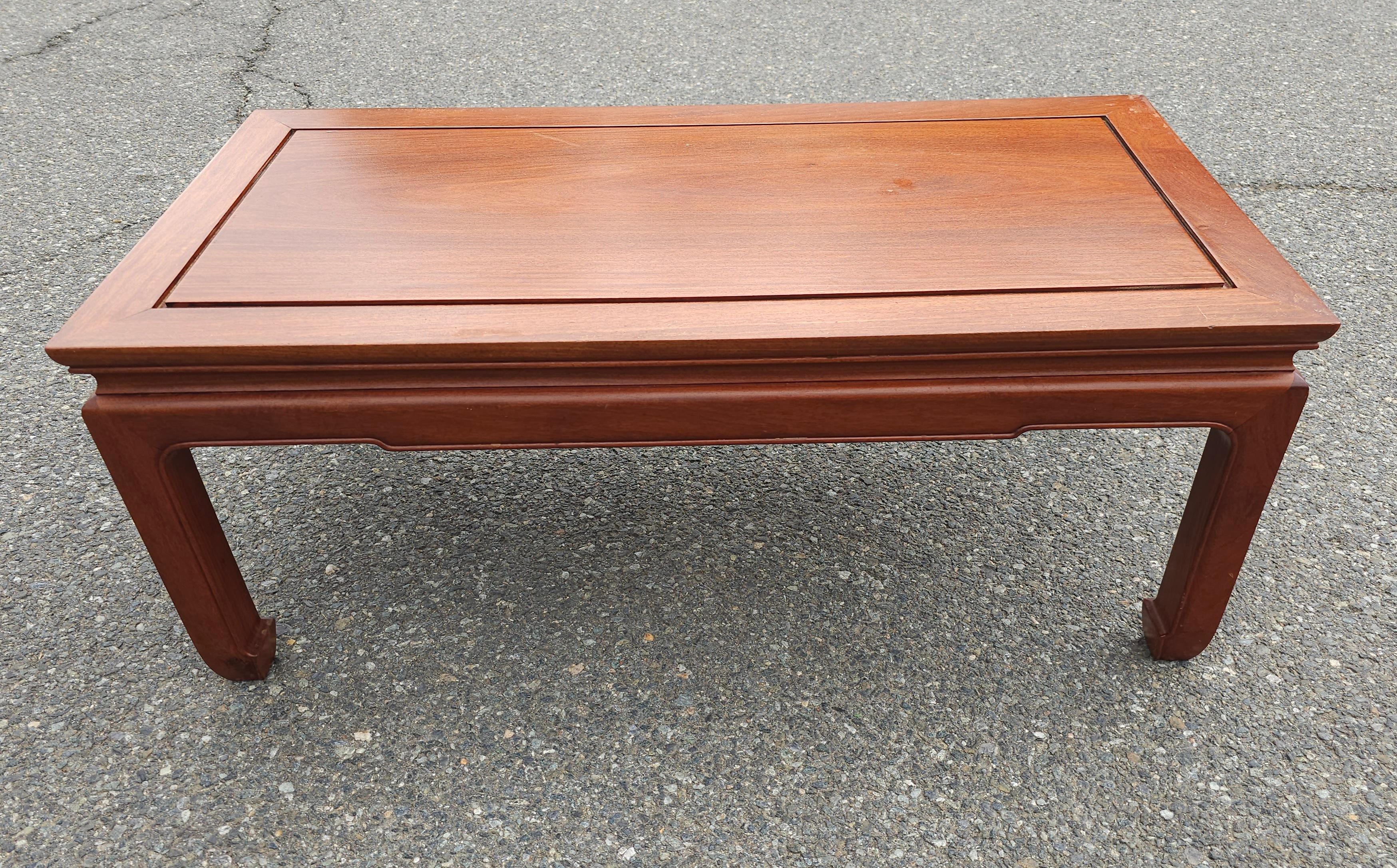 Other Mid 20th Century Ming Style Rosewood Coffe Table with Protective Glass Top For Sale