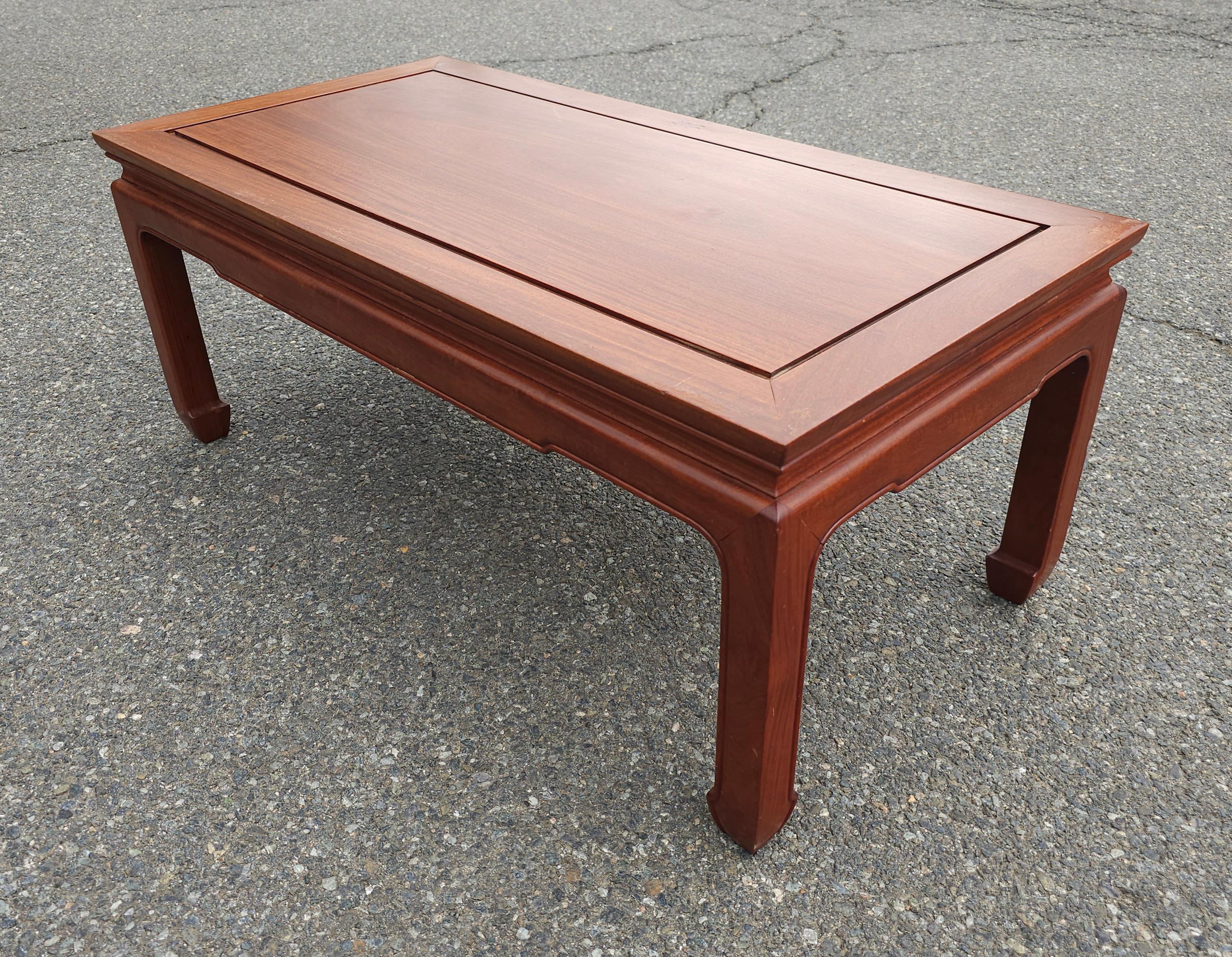 Mid 20th Century Ming Style Rosewood Coffe Table with Protective Glass Top For Sale 1