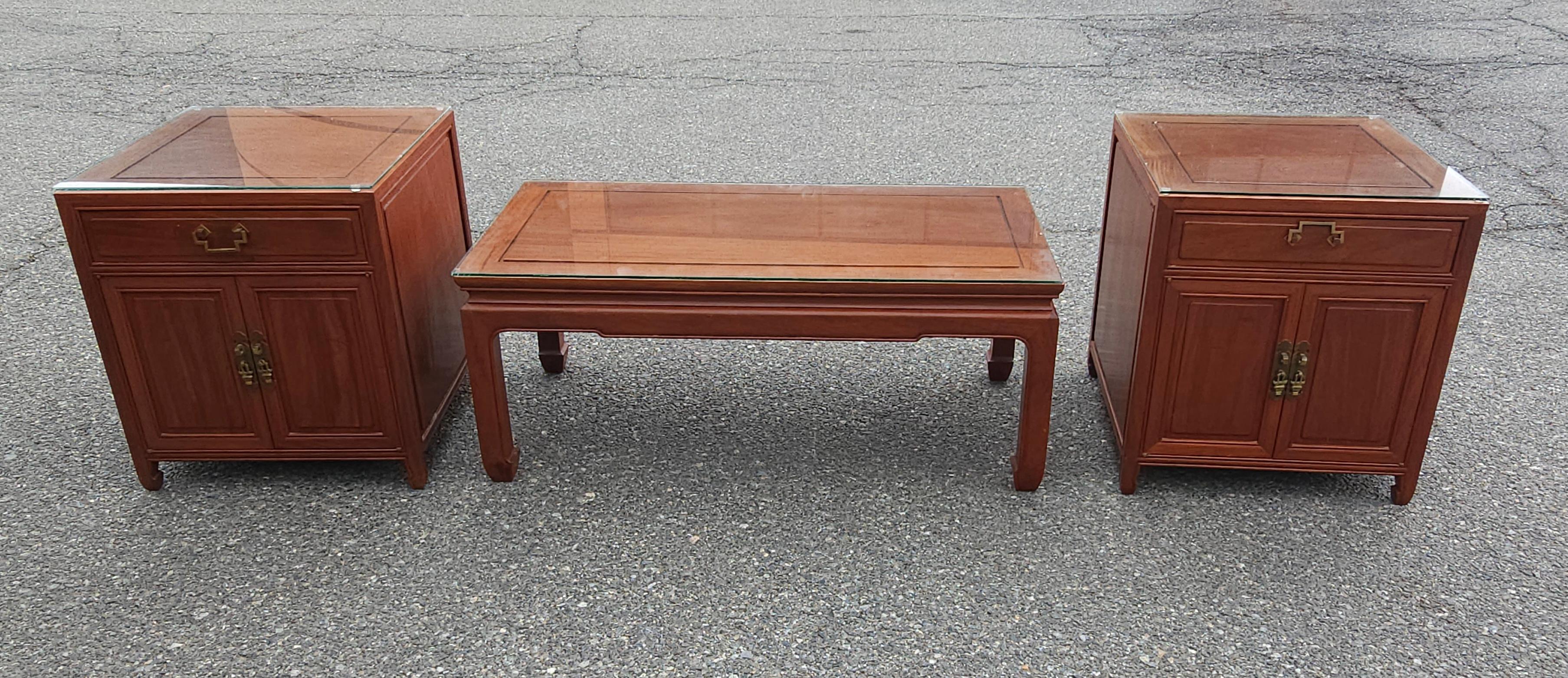 Mid 20th Century Ming Style Rosewood Coffe Table with Protective Glass Top For Sale 3