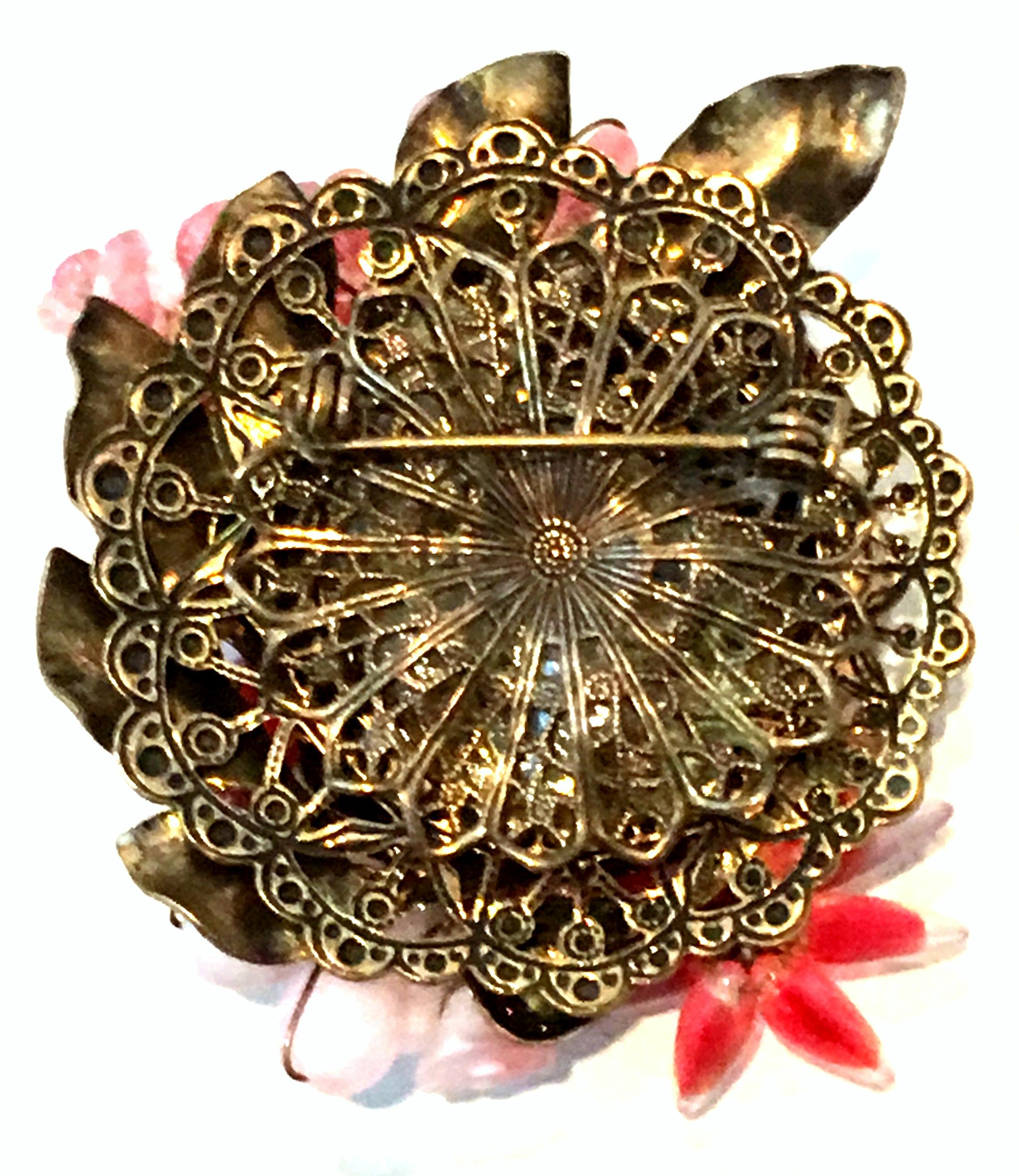 Mid-20th Century Miriam Haskell Style Gold & Austrian Crystal Dimensional Brooch For Sale 8