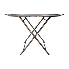 Mid-20th Century Mirrored and Faux Bamboo Gilt Metal Oval Tray on Stand