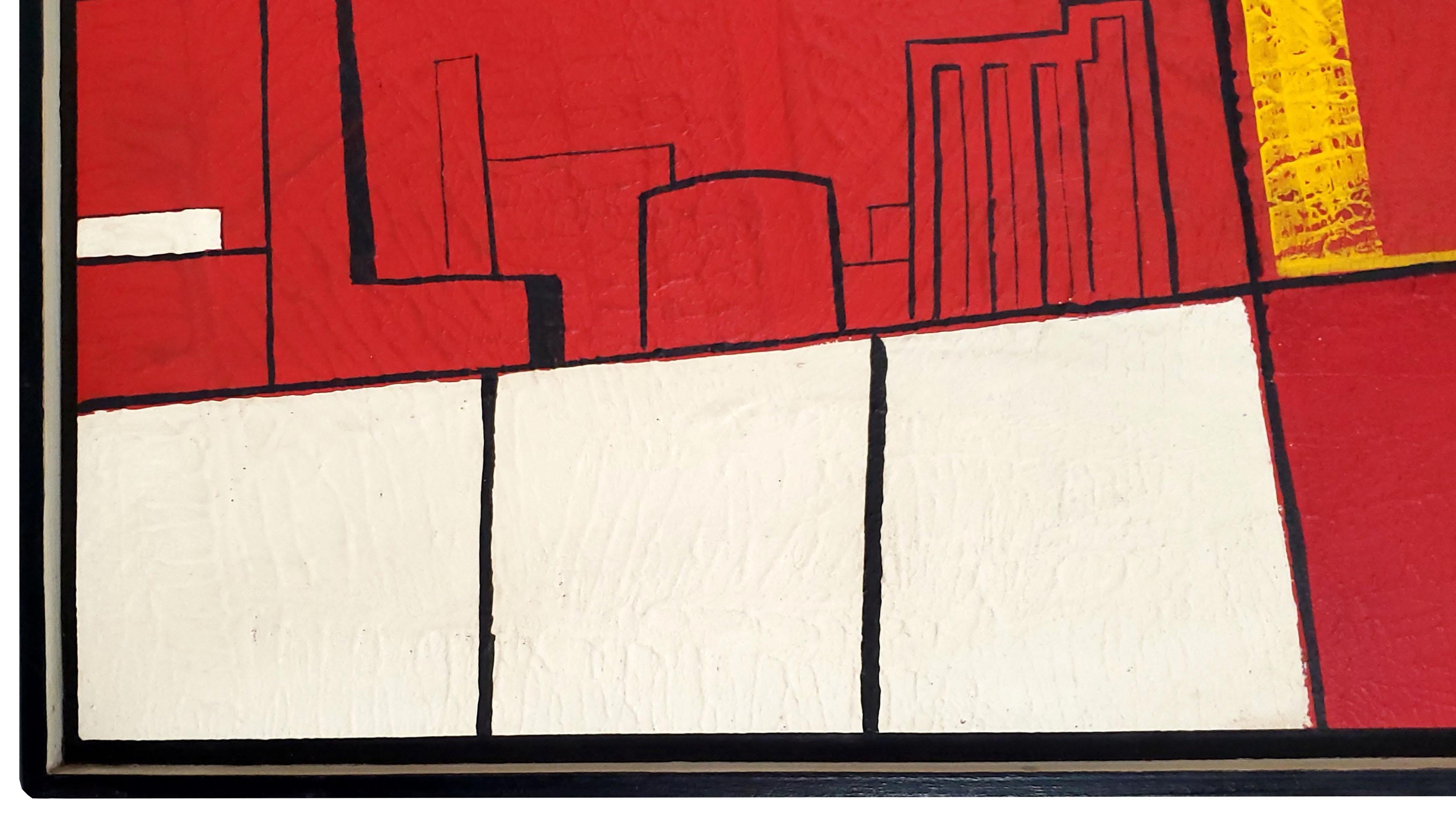 Abstrakte Stadtlandschaft, Gemälde des Künstlers W. Heintz, signiert, Moderne der Mitte des 20. Jahrhunderts im Angebot 1