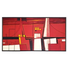 Abstrakte Stadtlandschaft, Gemälde des Künstlers W. Heintz, signiert, Moderne der Mitte des 20. Jahrhunderts