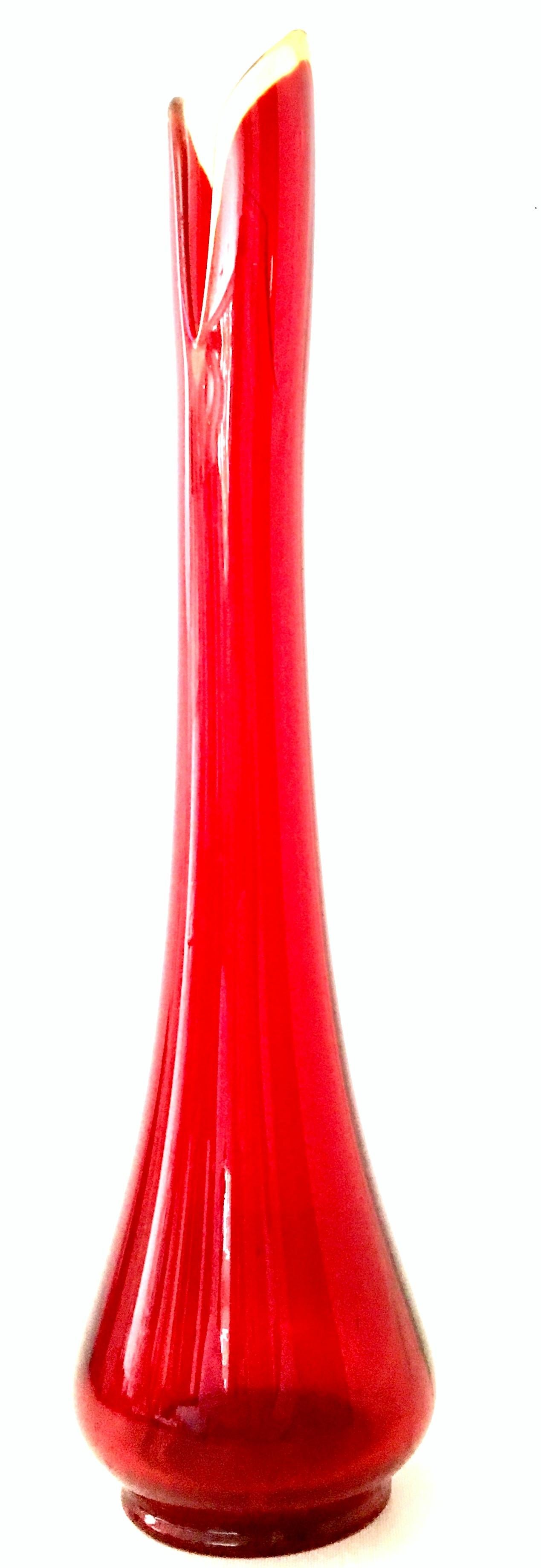 Mid-20th century modern tall American blown art slag glass vase.