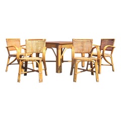 Paul Frankl Design Rattan and Woven Reed Table and Chairs, Circa 1950