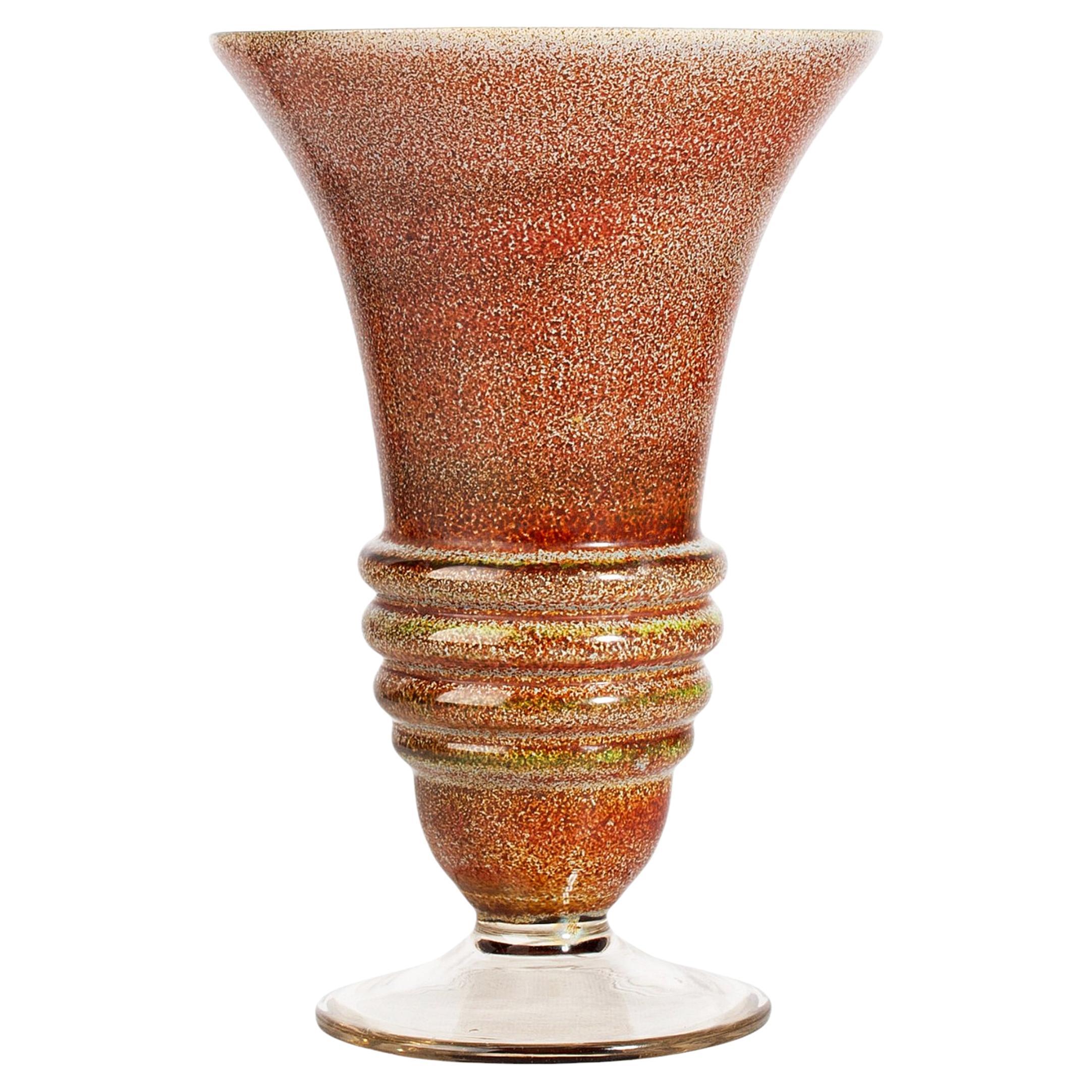 Mid-20th Century Modern Barbini-Like Enameled Murano Glass Trumpet Vase, Italy