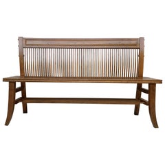 Mid-20th Century Modern Bench in Walnut with Bars Back and Wood Seat