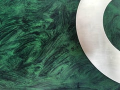 1970 Post-Modern Green Patinated Wood and Stainless Steel Coffee Table