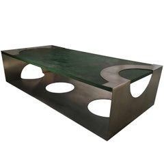 Used 1970 Post-Modern Green Patinated Wood and Stainless Steel Coffee Table