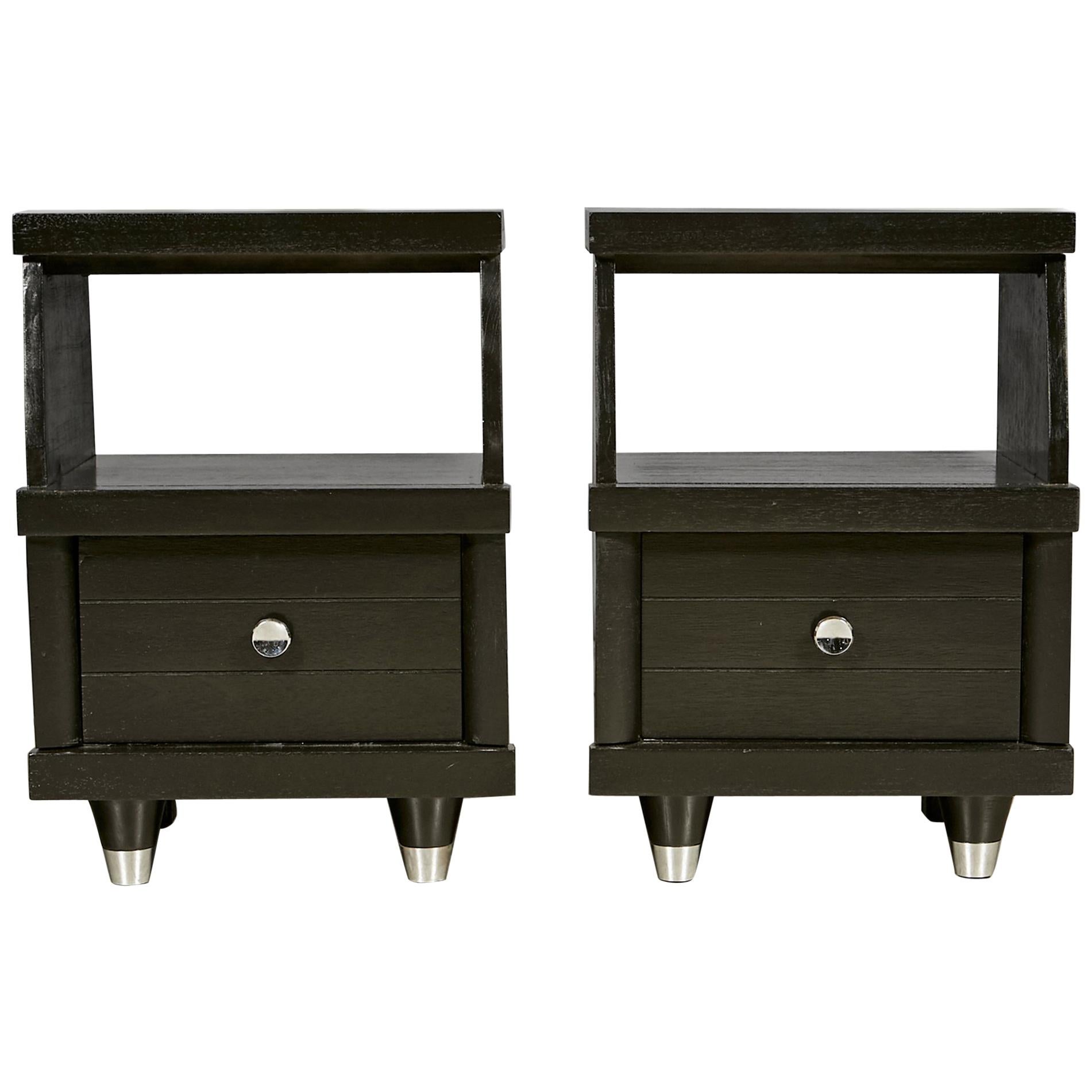 Mid-20th Century Modern Black Lacquered Nightstands, Pair For Sale