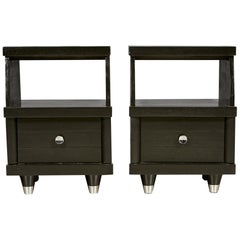 Mid-20th Century Modern Black Lacquered Nightstands, Pair
