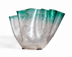 Mid-20th Century Modern Blueish Murano Glass 'Fazzoletto' Vase with Folds, Italy
