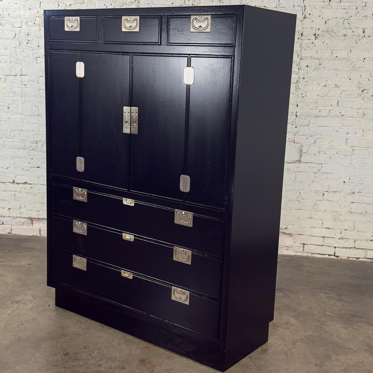 Mid 20th Century Modern Campaign Henredon Black Entertainment Cabinet or Armoire For Sale at 1stDibs Mid 20th Century Modern Campaign Henredon Black Entertainment Cabinet or Armoire For Sale at 1stDibs