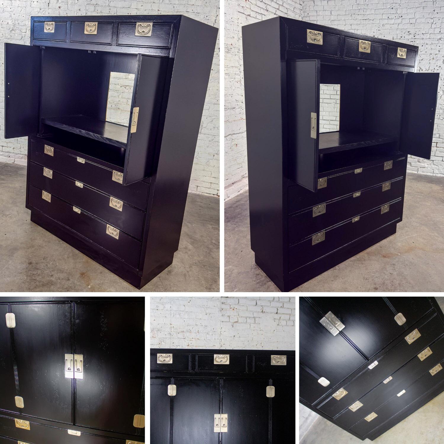 Mitte des 20. Jahrhunderts Modern Campaigner Henredon Schwarz Entertainment Cabinet oder Armoire im Angebot 12