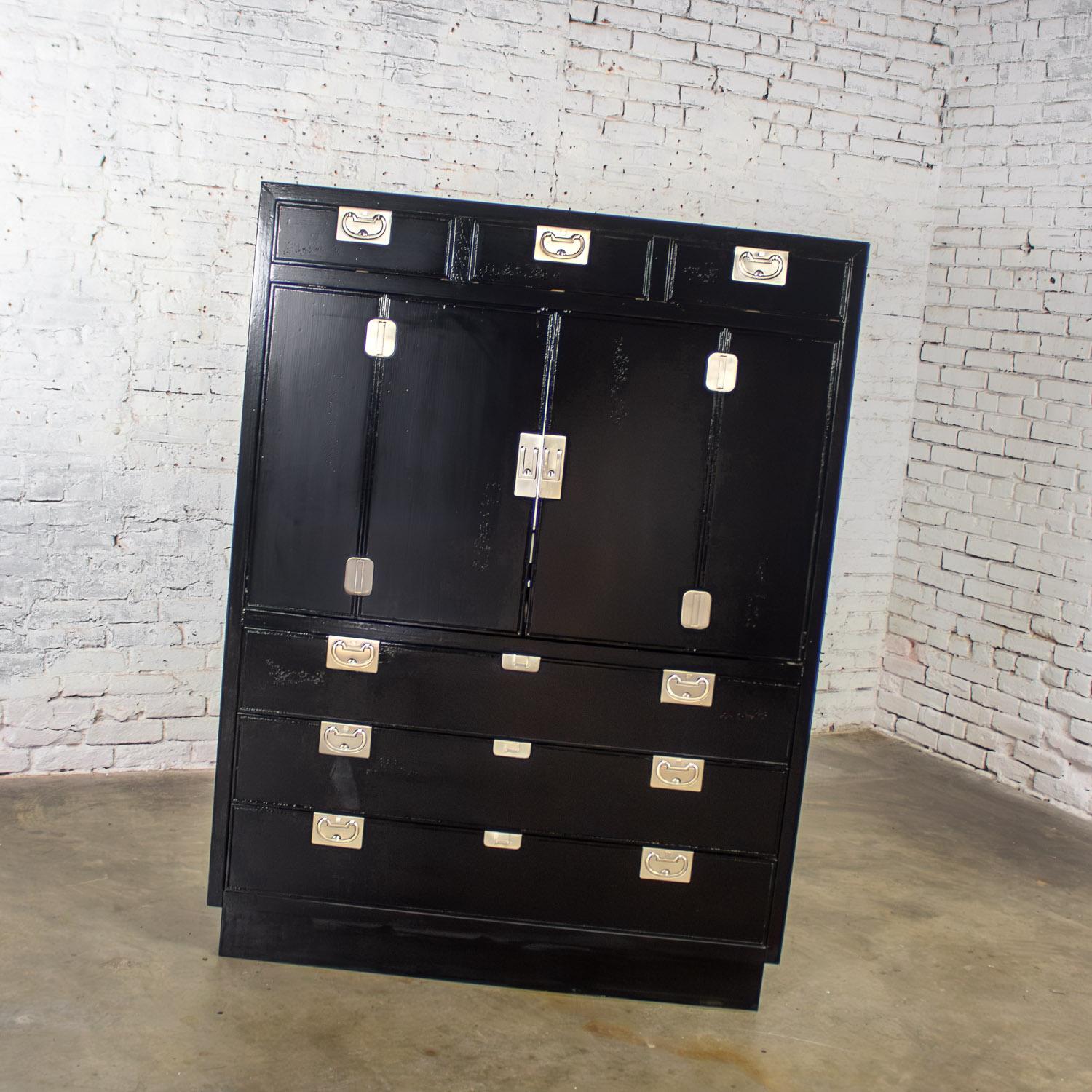 Mitte des 20. Jahrhunderts Modern Campaigner Henredon Schwarz Entertainment Cabinet oder Armoire im Angebot 14