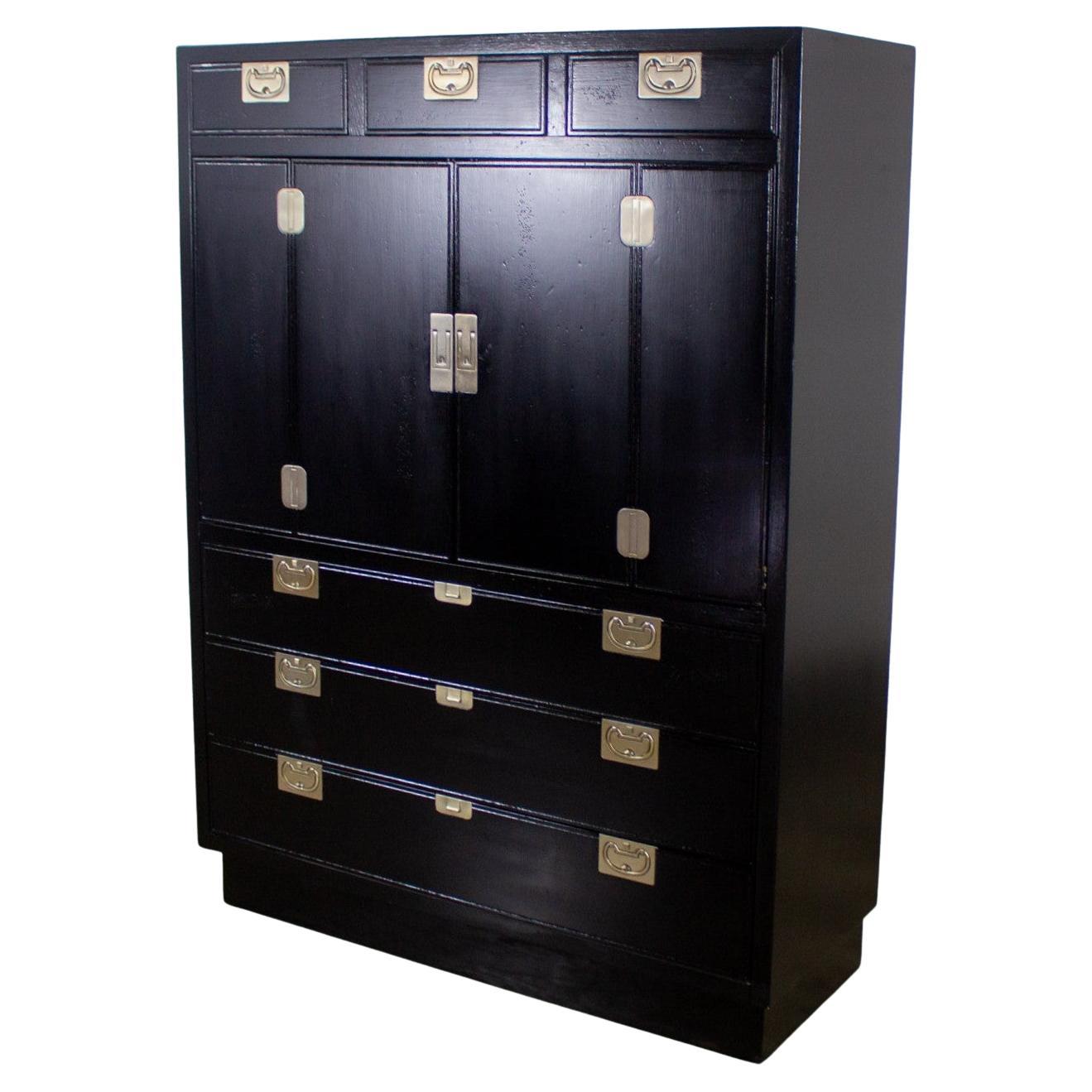Armoire ou meuble de divertissement noir du milieu du XXe siècle de Campaigner