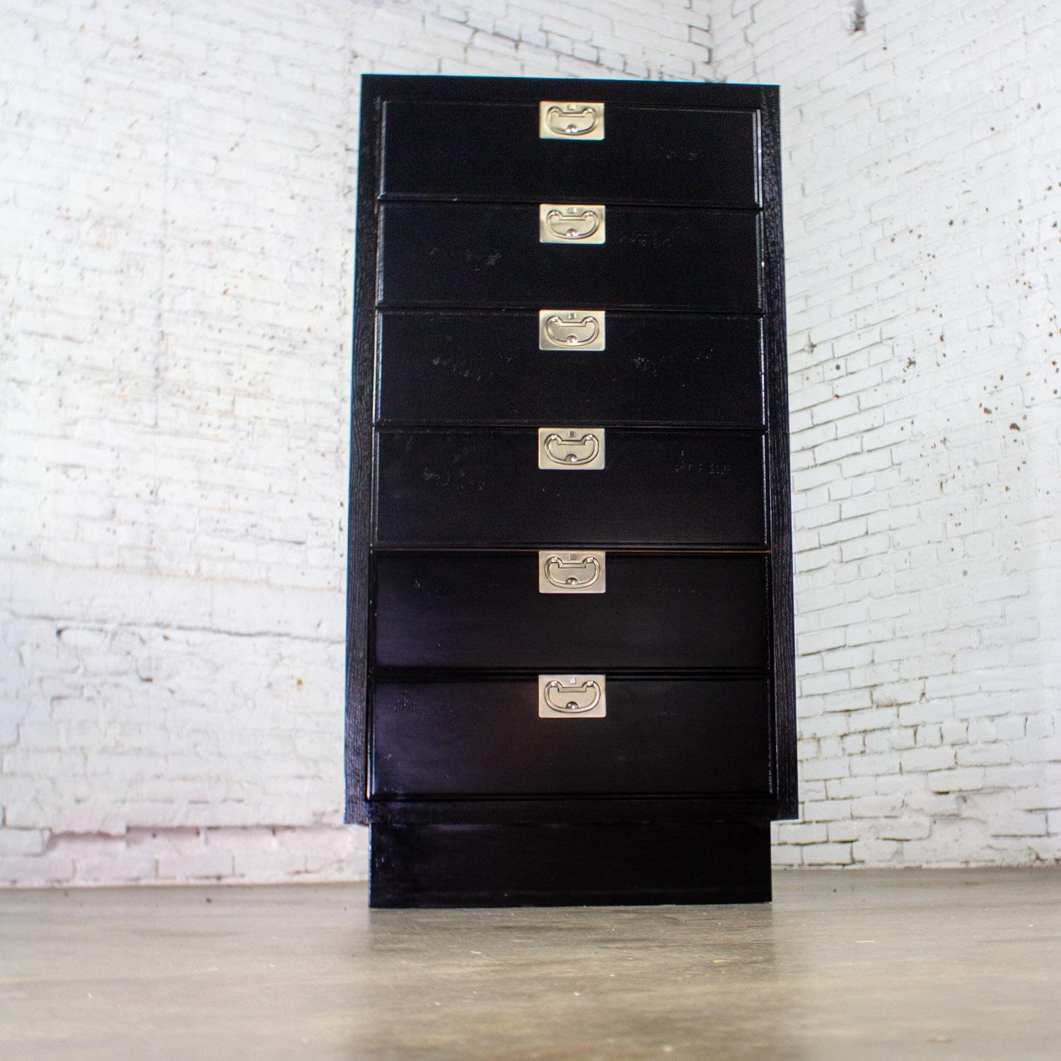 Mid 20th Century Modern Campaign Style Henredon Black Lingerie Chest of Drawers For Sale 4