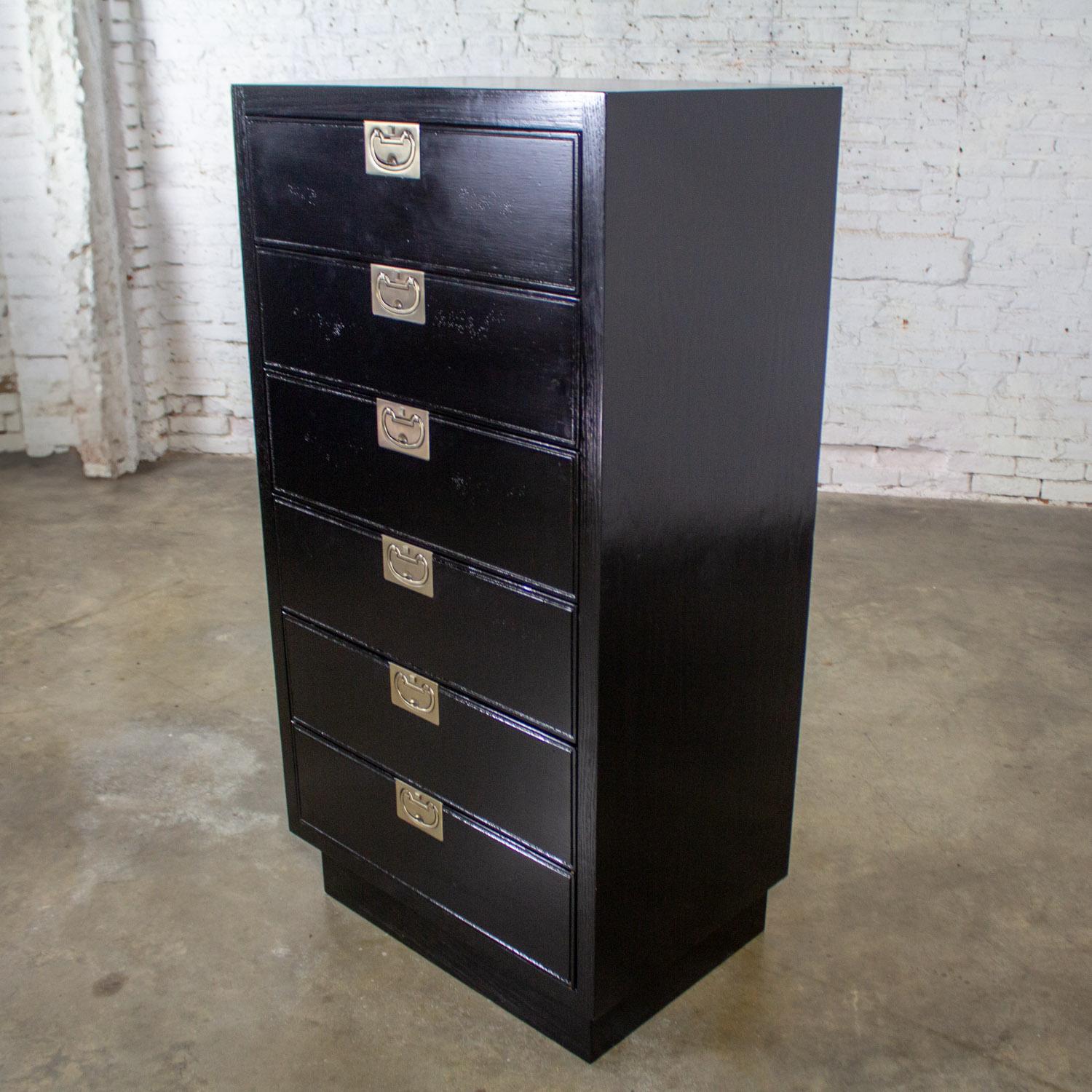 Mid 20th Century Modern Campaign Style Henredon Black Lingerie Chest of Drawers For Sale 5