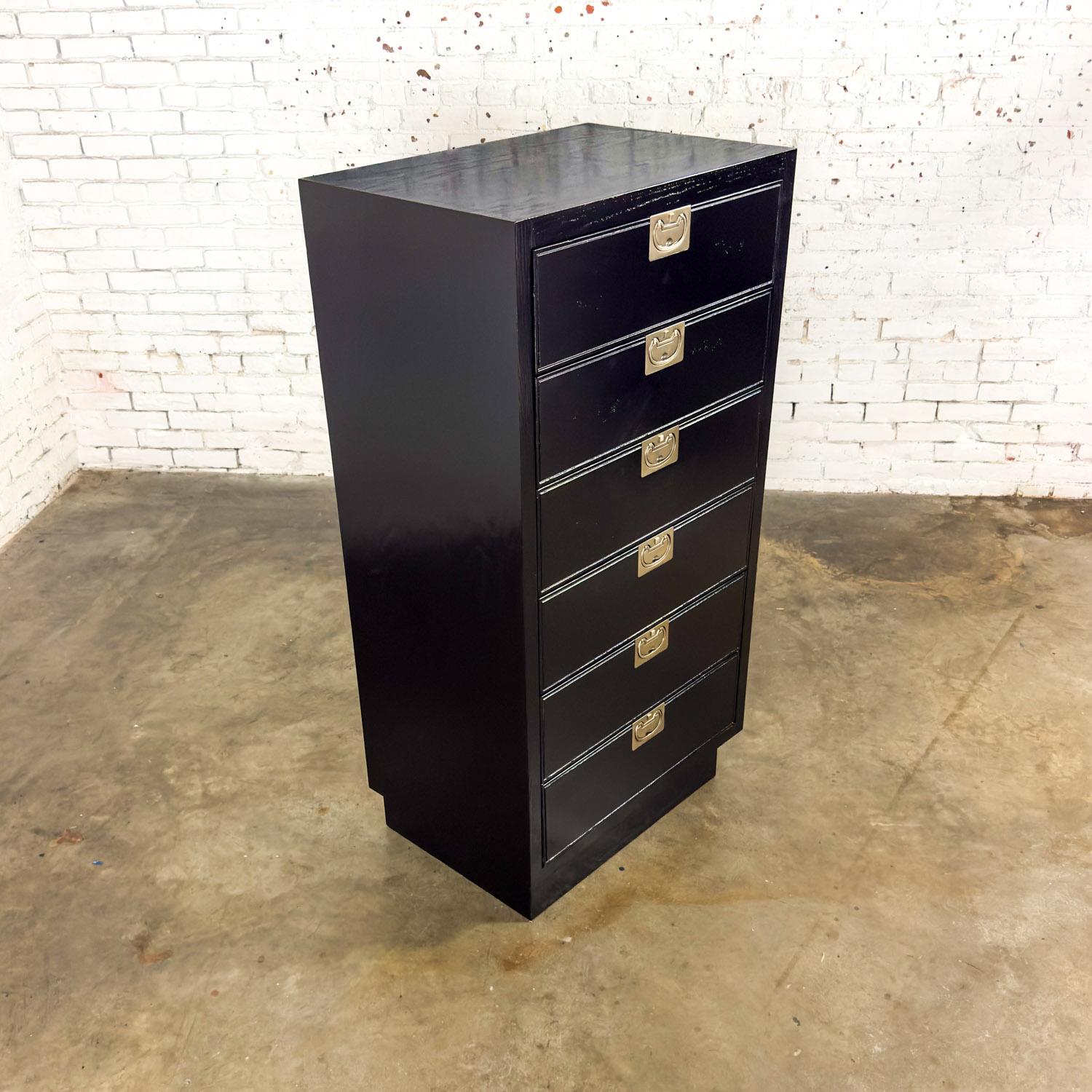 Mid 20th Century Modern Campaign Style Henredon Black Lingerie Chest of Drawers For Sale 7