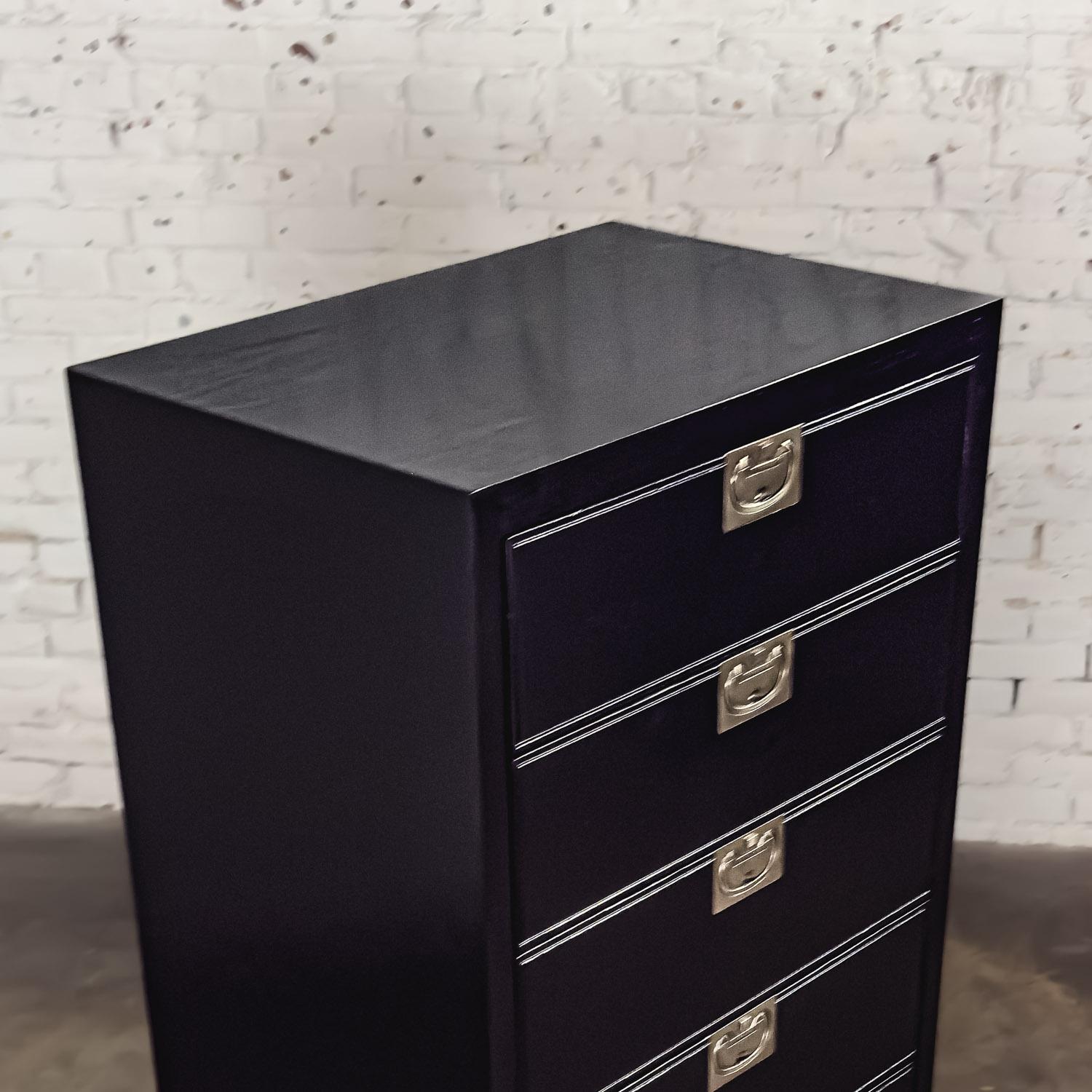Mid 20th Century Modern Campaign Style Henredon Black Lingerie Chest of Drawers For Sale 8