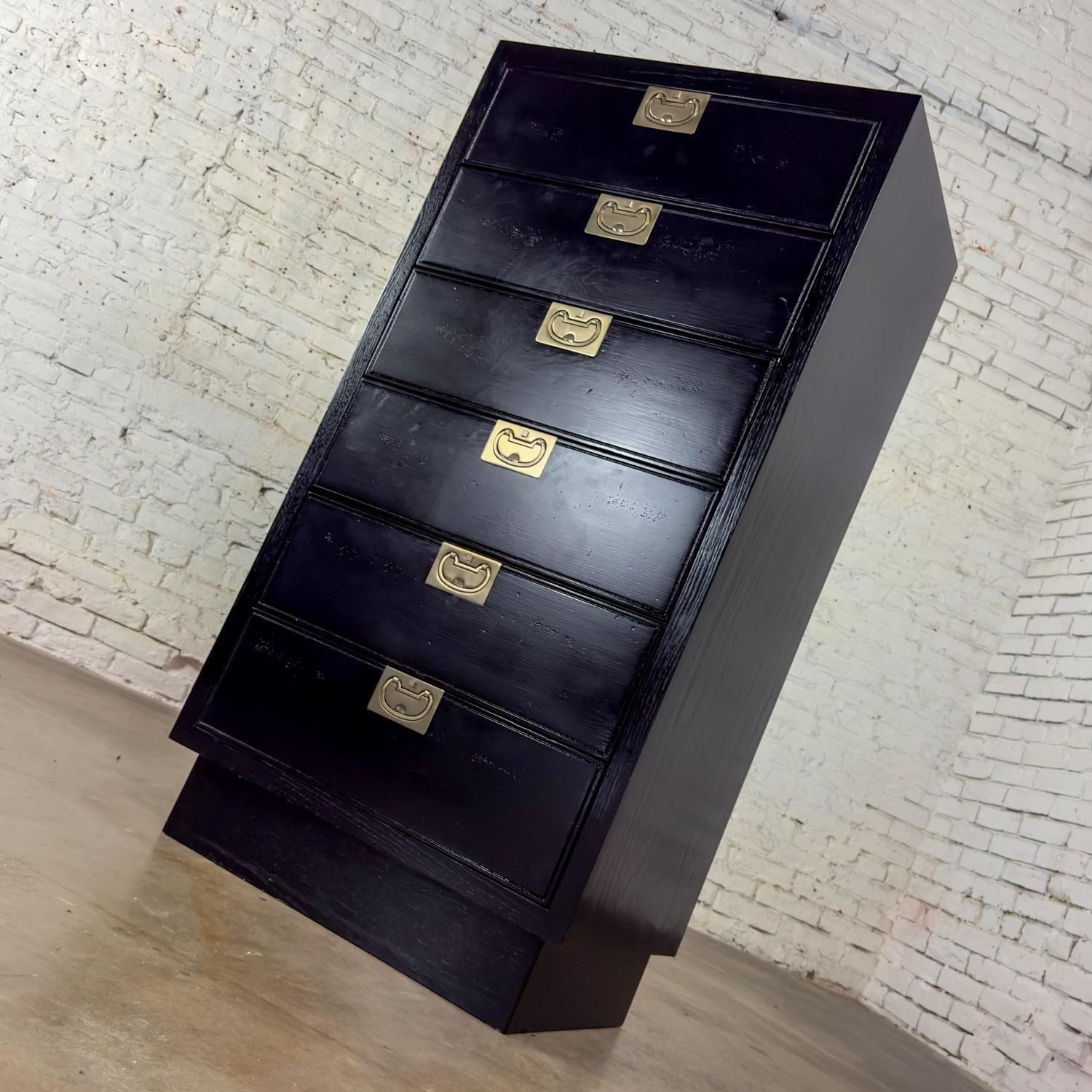 Mid 20th Century Modern Campaign Style Henredon Black Lingerie Chest of Drawers For Sale 9