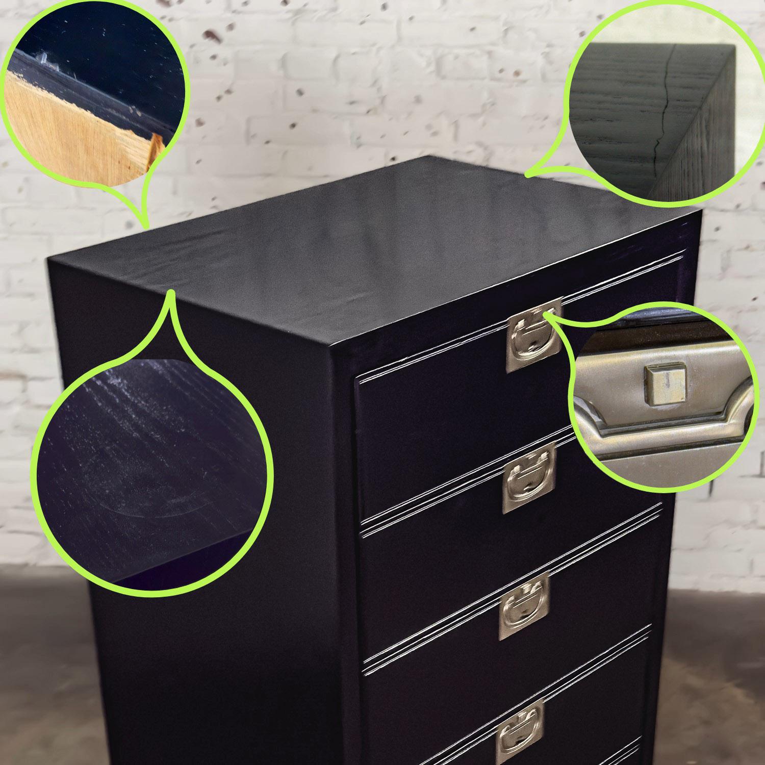 Mid 20th Century Modern Campaign Style Henredon Black Lingerie Chest of Drawers For Sale 13