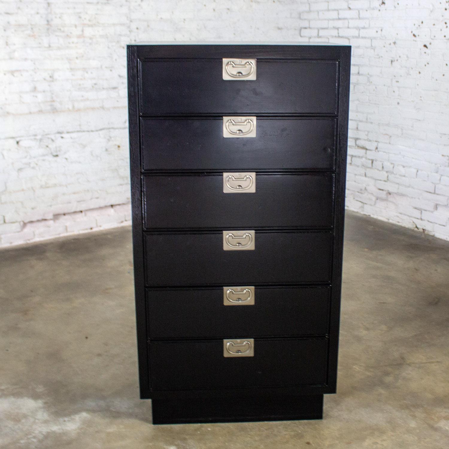 Mid 20th Century Modern Campaign Style Henredon Black Lingerie Chest of Drawers For Sale 14