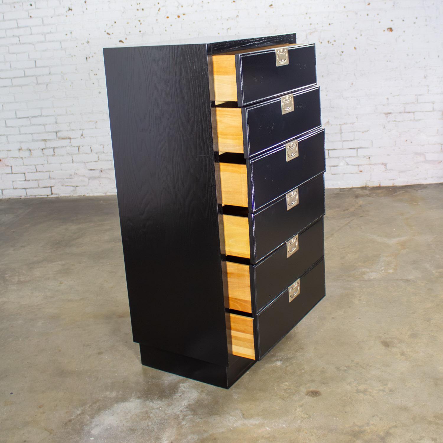 Mid 20th Century Modern Campaign Style Henredon Black Lingerie Chest of Drawers For Sale 1