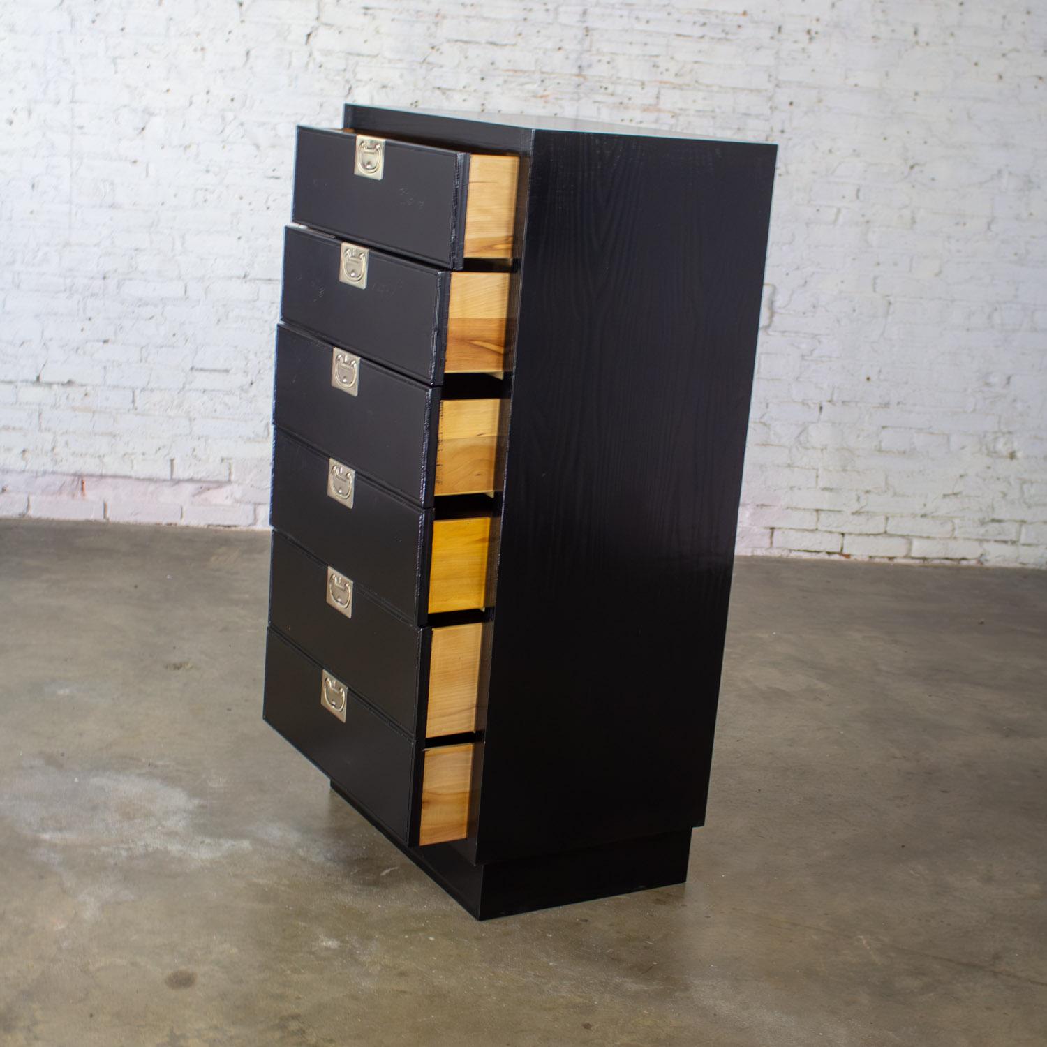 Mid 20th Century Modern Campaign Style Henredon Black Lingerie Chest of Drawers For Sale 2