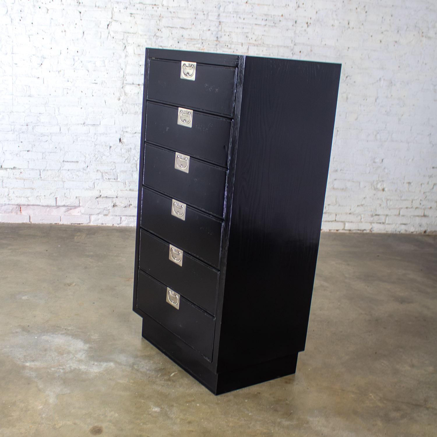 Mid 20th Century Modern Campaign Style Henredon Black Lingerie Chest of Drawers For Sale 3