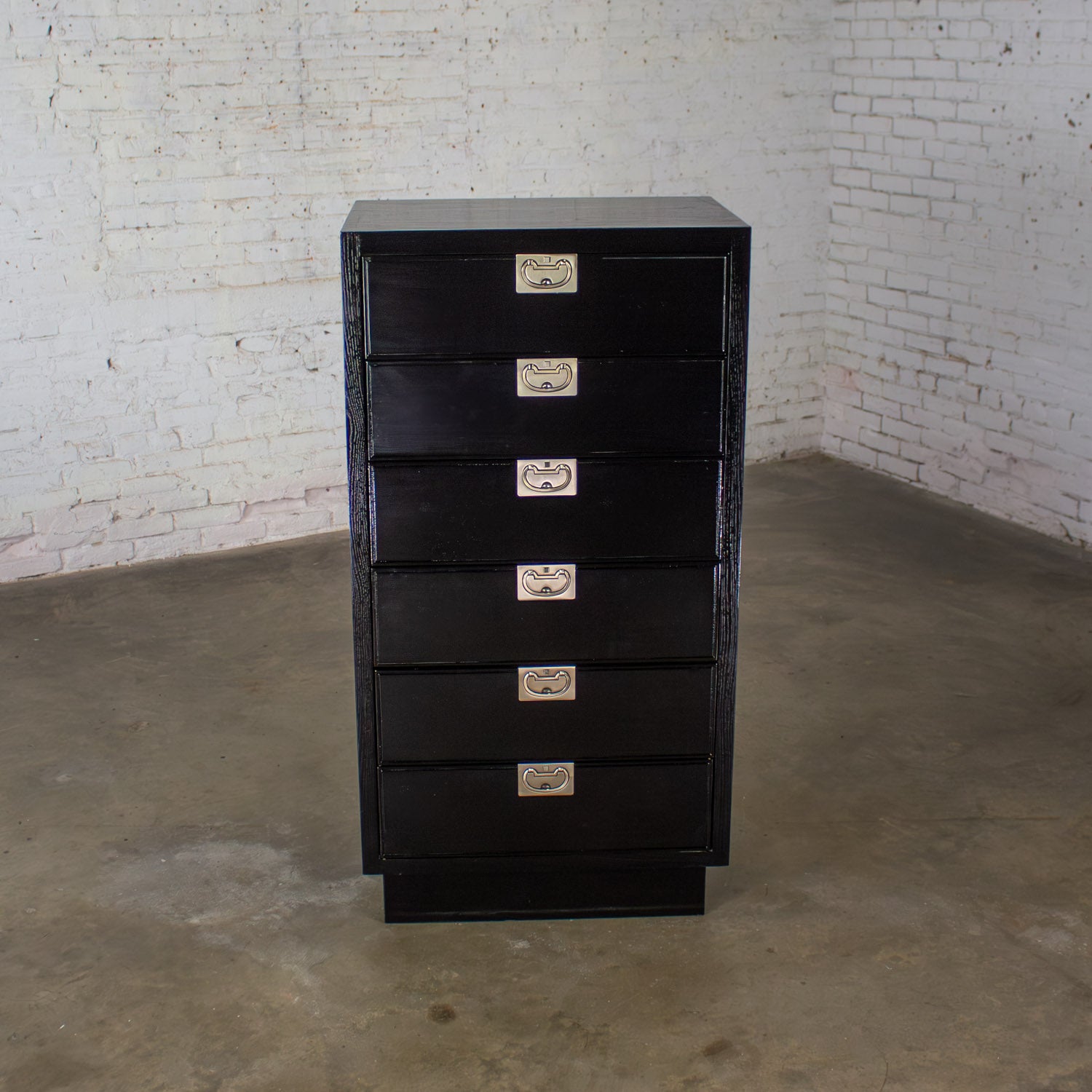 Mid 20th Century Modern Campaign Style Henredon Black Lingerie Chest of Drawers