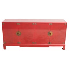 Mid-20th Century Modern Chinoiserie Red Lacquered Four-Door Buffet / Server