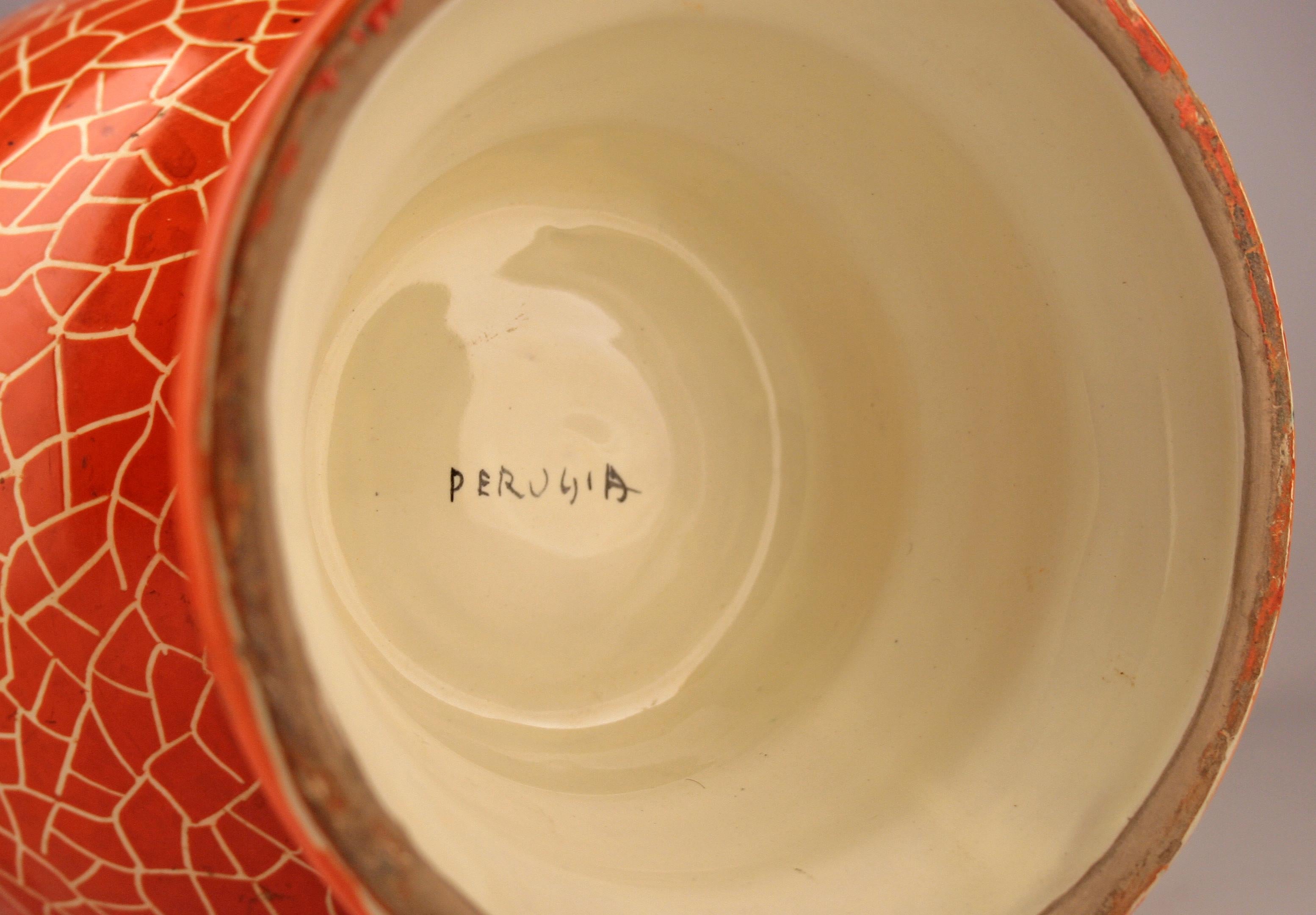 Mid-20th Century Modern Deruta-Like Italian Orange Glazed Ceramic Painted Vase For Sale 3