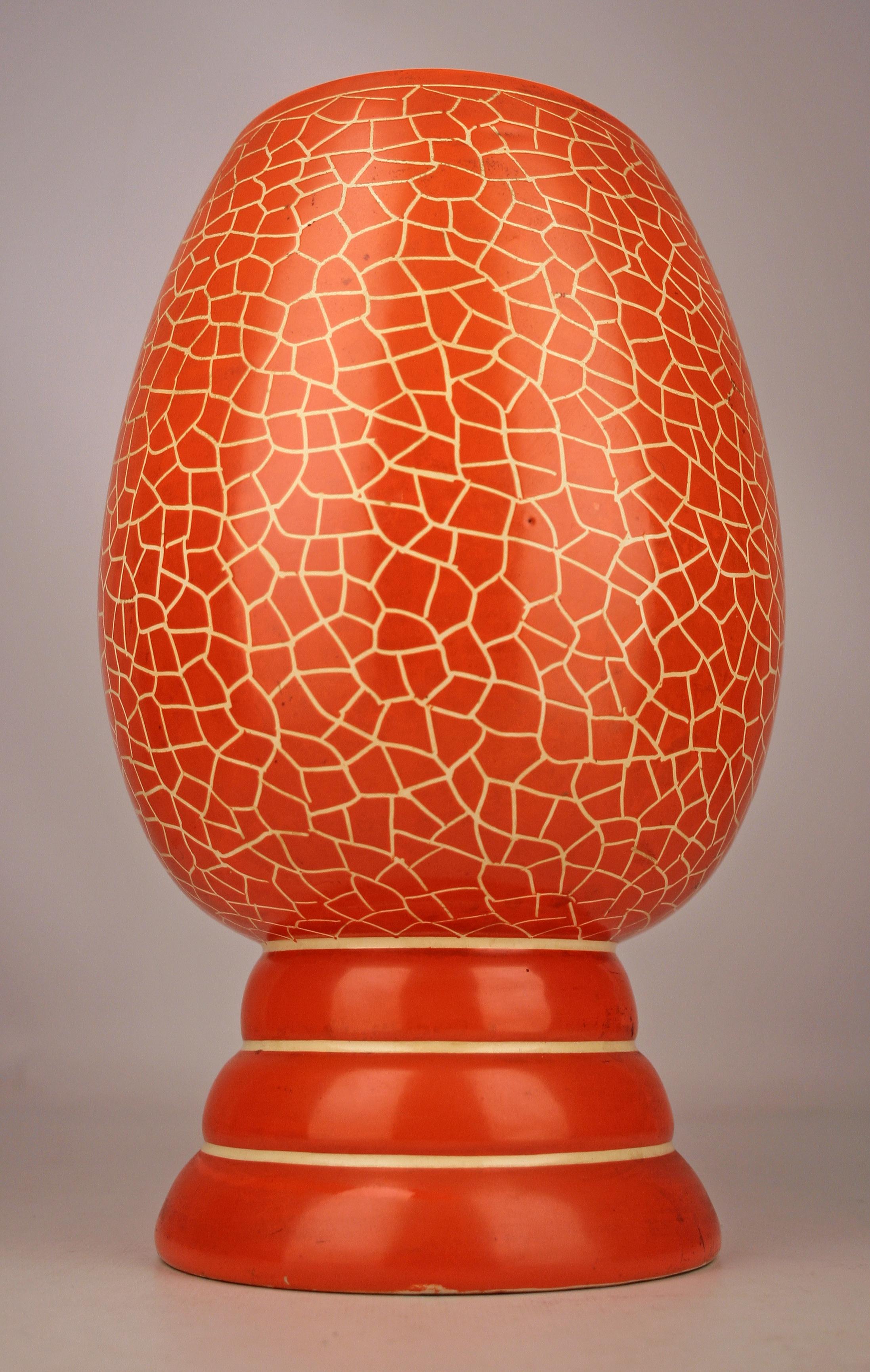 Mid-20th Century Modern Deruta-Like Italian Orange Glazed Ceramic Painted Vase For Sale 5